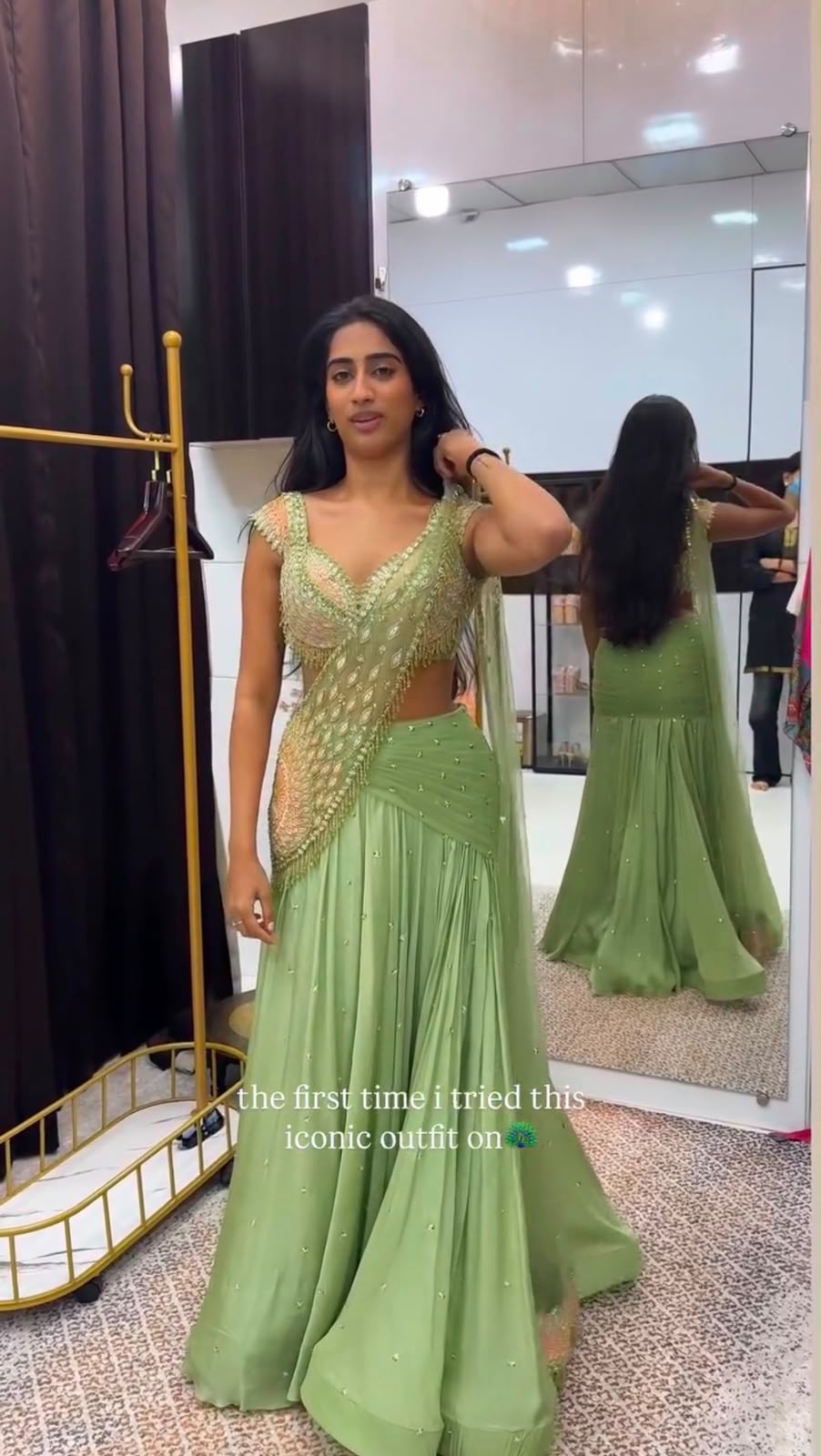 Green cut sleeve lehnga