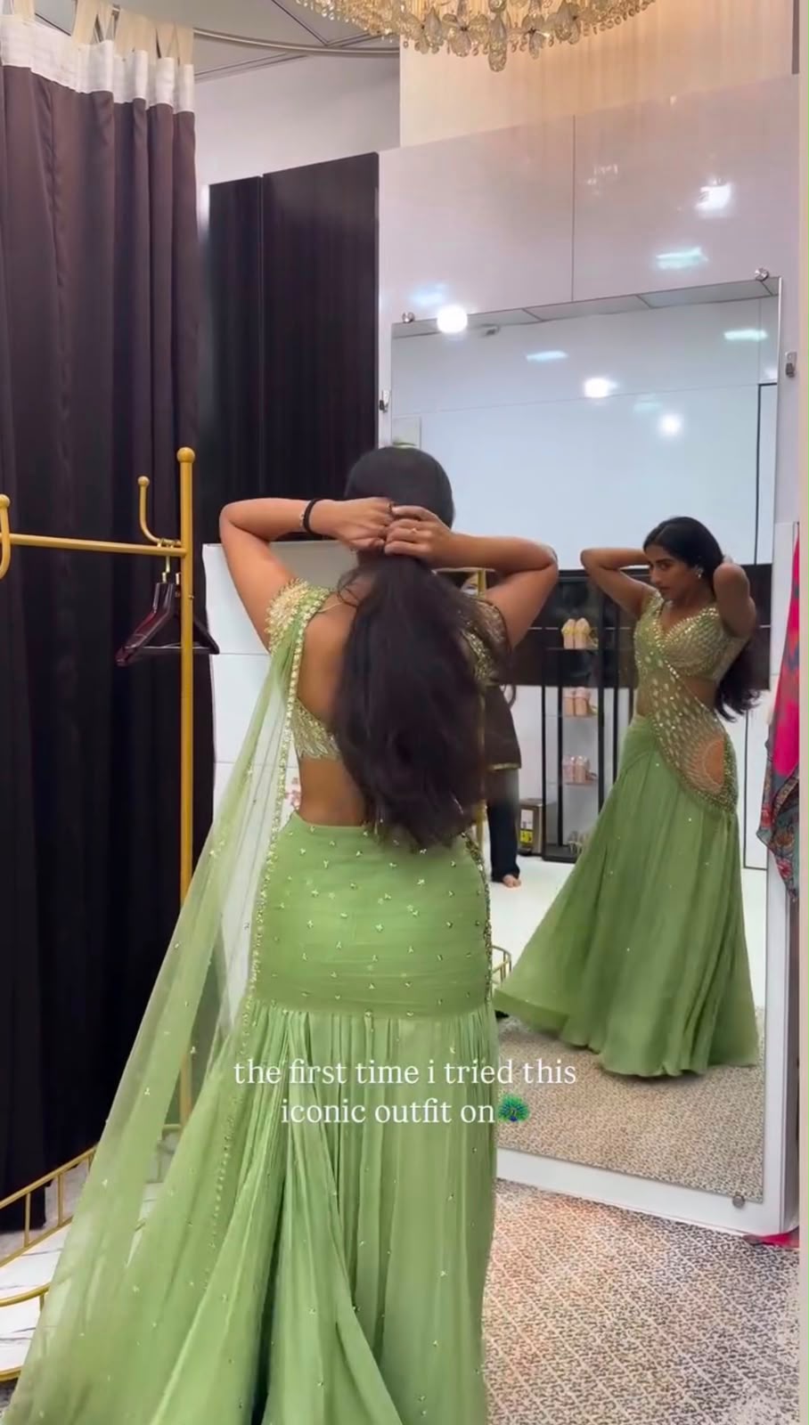 Green cut sleeve lehnga