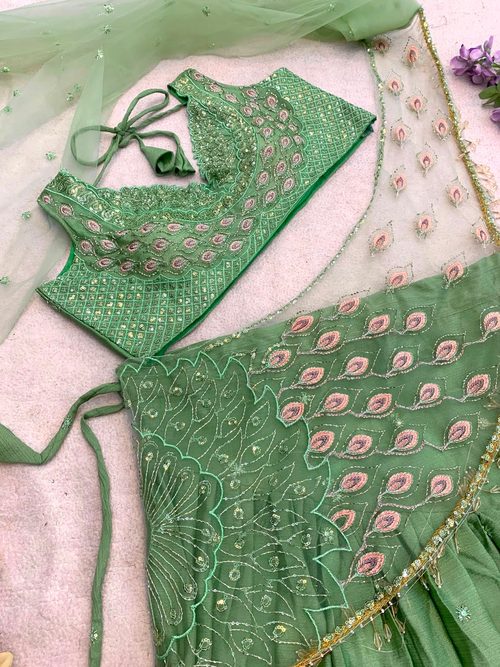 Green cut sleeve lehnga