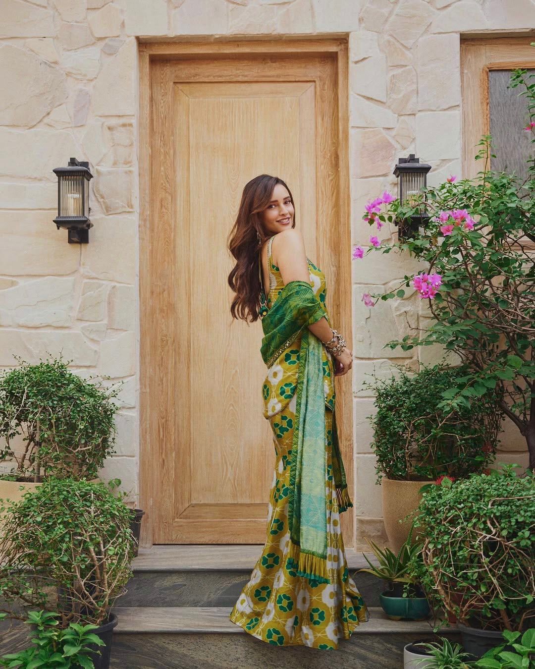 Pure Chinon Silk Digital Print & Sequence Embroidered Top, Palazzo & Dupatta Set