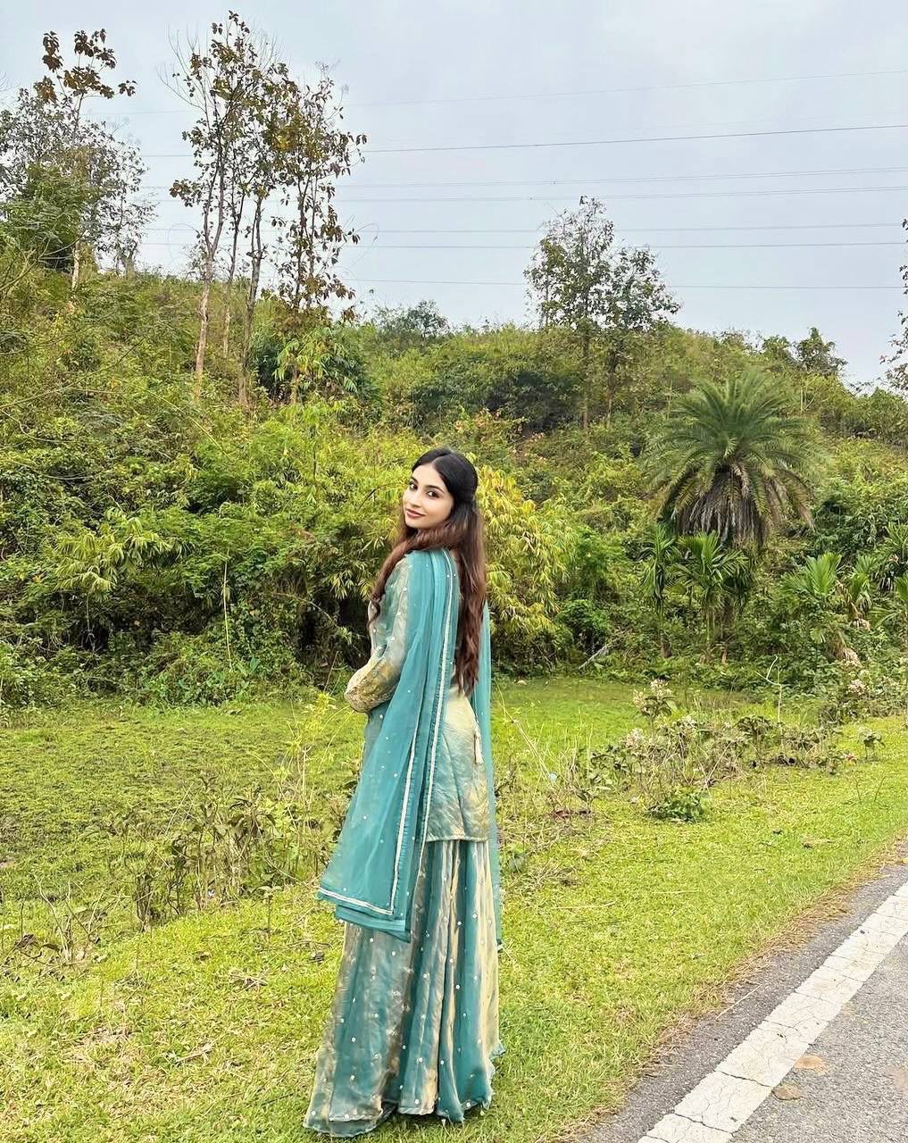 Premium French Silk Embroidered Palazzo Set with Mirror-Work Dupatta