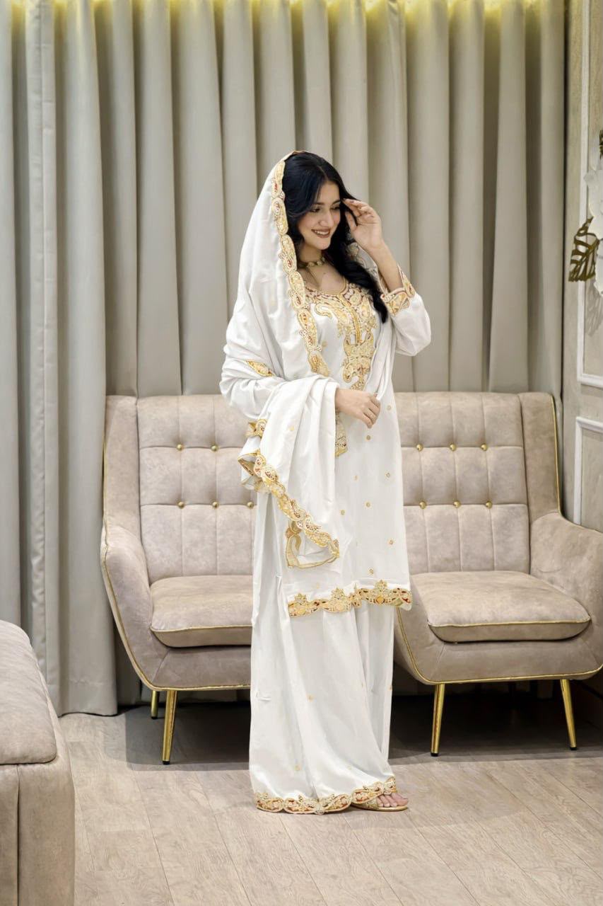 Premium Chinon Silk Heavy Embroidery Sharara Set