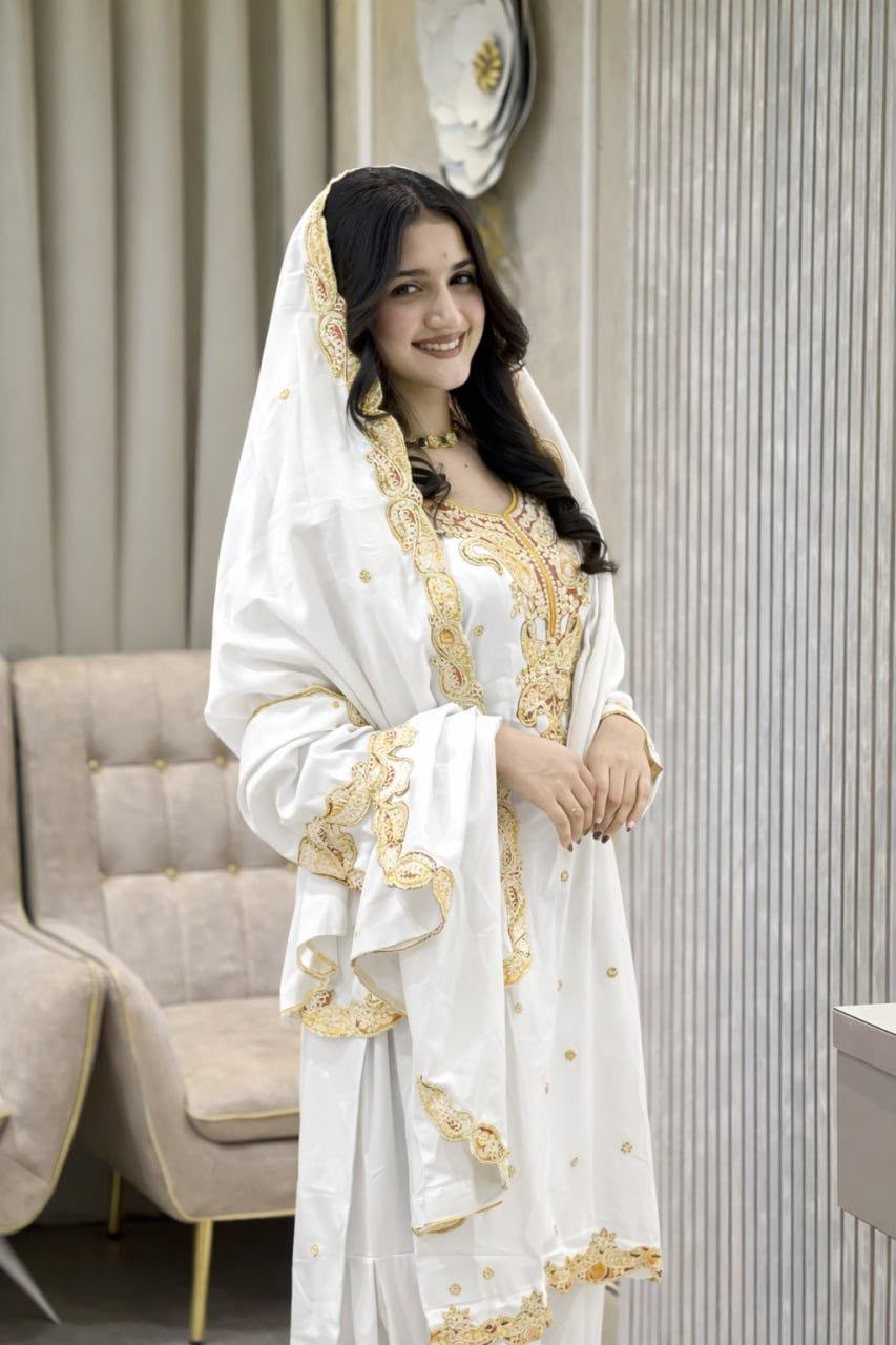 Premium Chinon Silk Heavy Embroidery Sharara Set