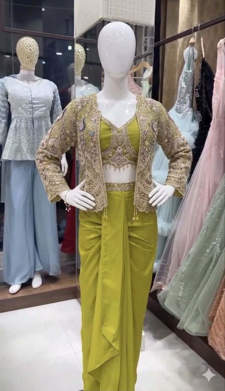 Premium Crepe Satin Lehenga & Embroidered Koti Set