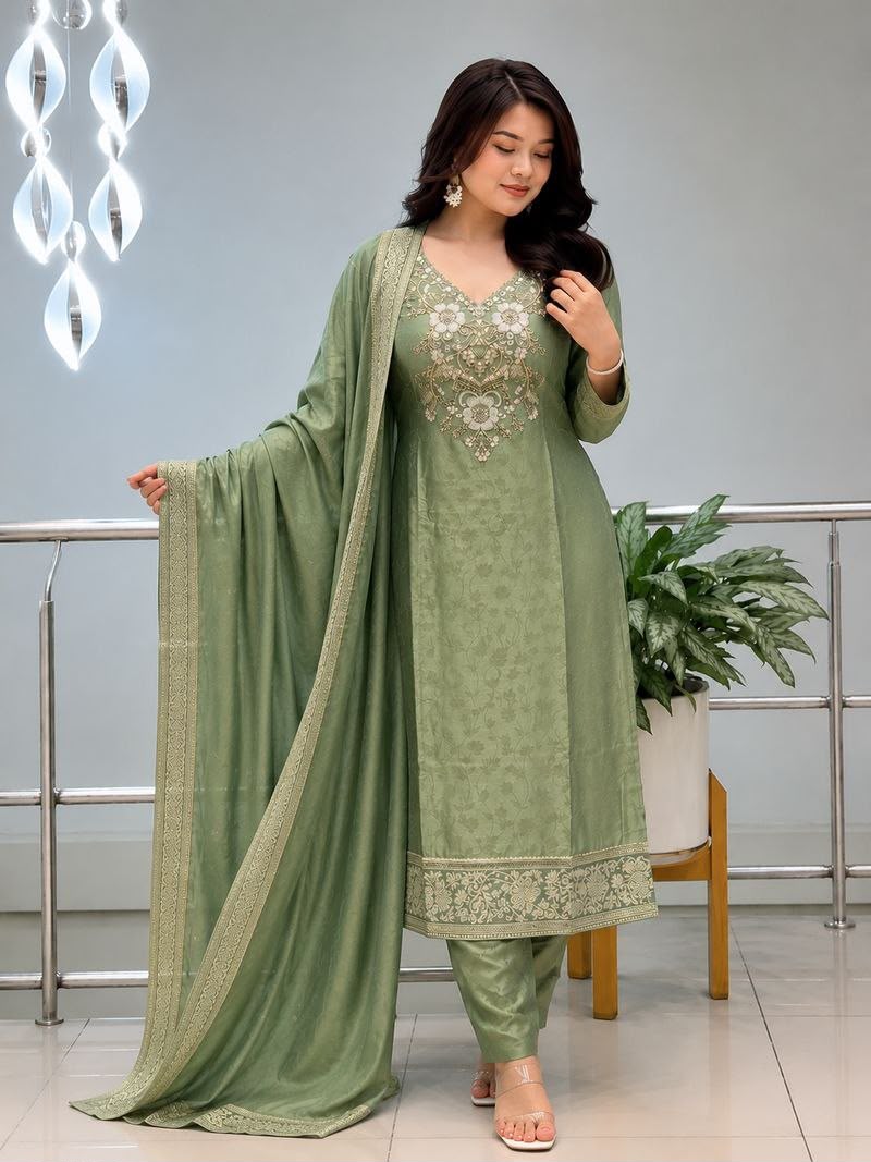 Premium Malay Glass Tissue Kanjivaram Handwork Kurta Set