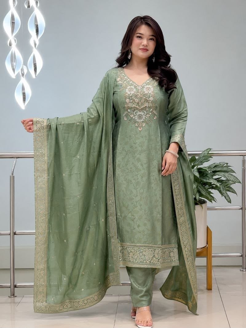 Premium Malay Glass Tissue Kanjivaram Handwork Kurta Set