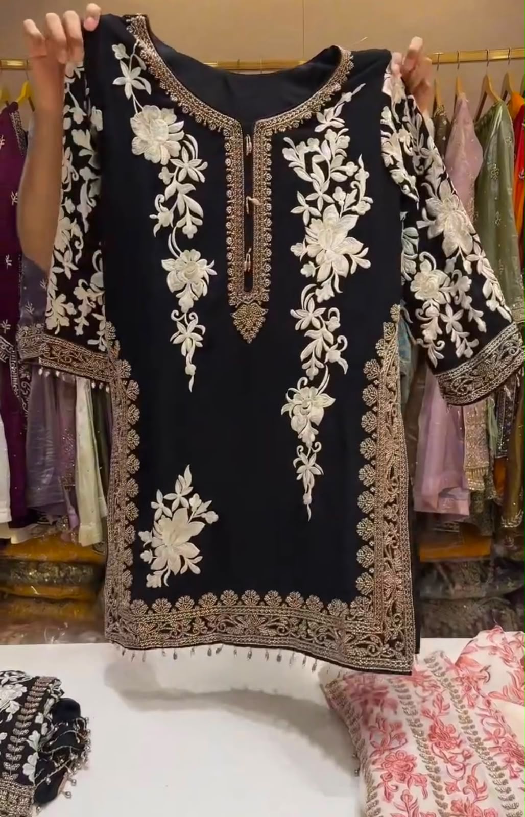 Heavy Georgette Embroidered Top, Plazzo & Dupatta Set