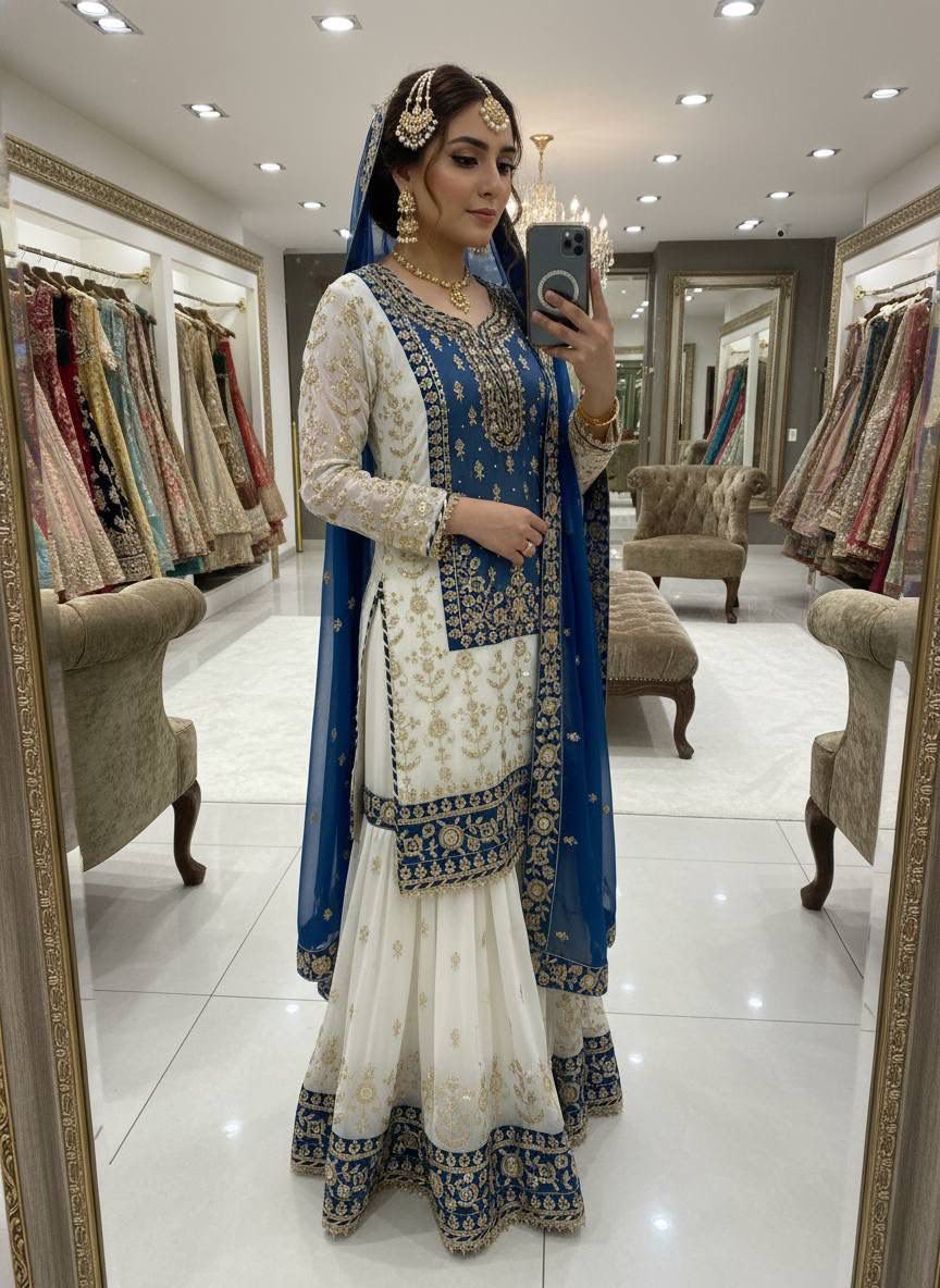 Elegant Georgette Kurti & Sharara Set with Dupatta