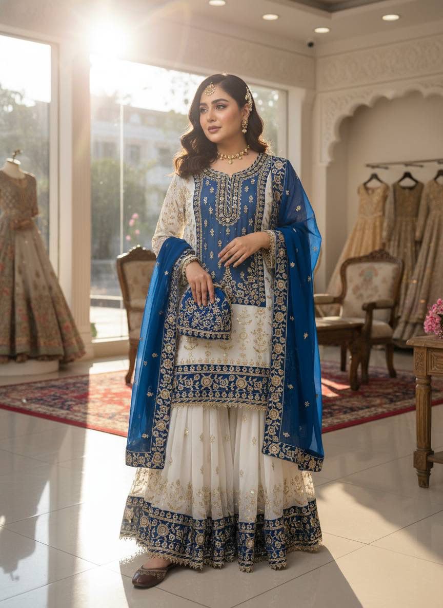 Elegant Georgette Kurti &amp; Sharara Set with Dupatta