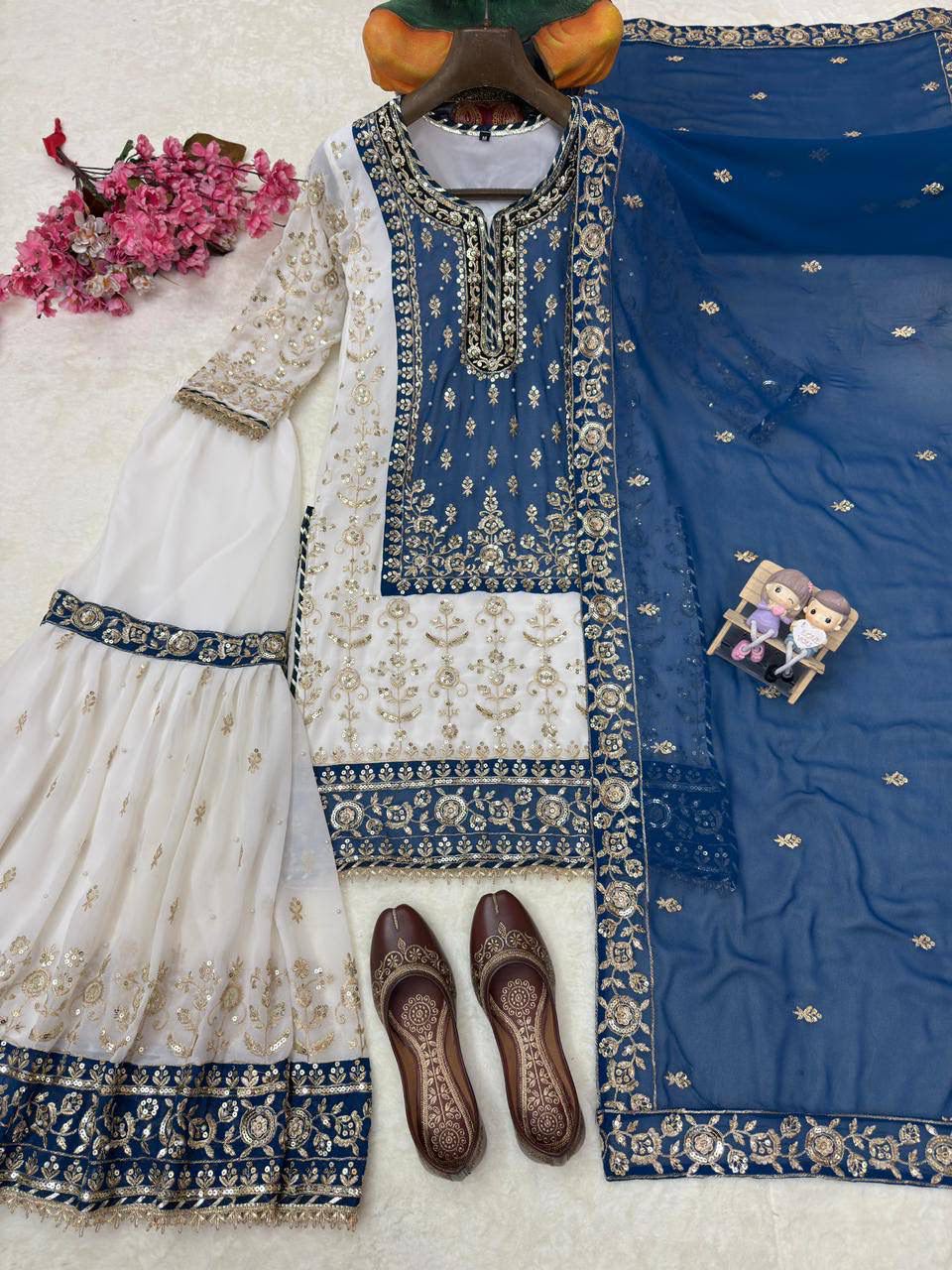 Elegant Georgette Kurti & Sharara Set with Dupatta