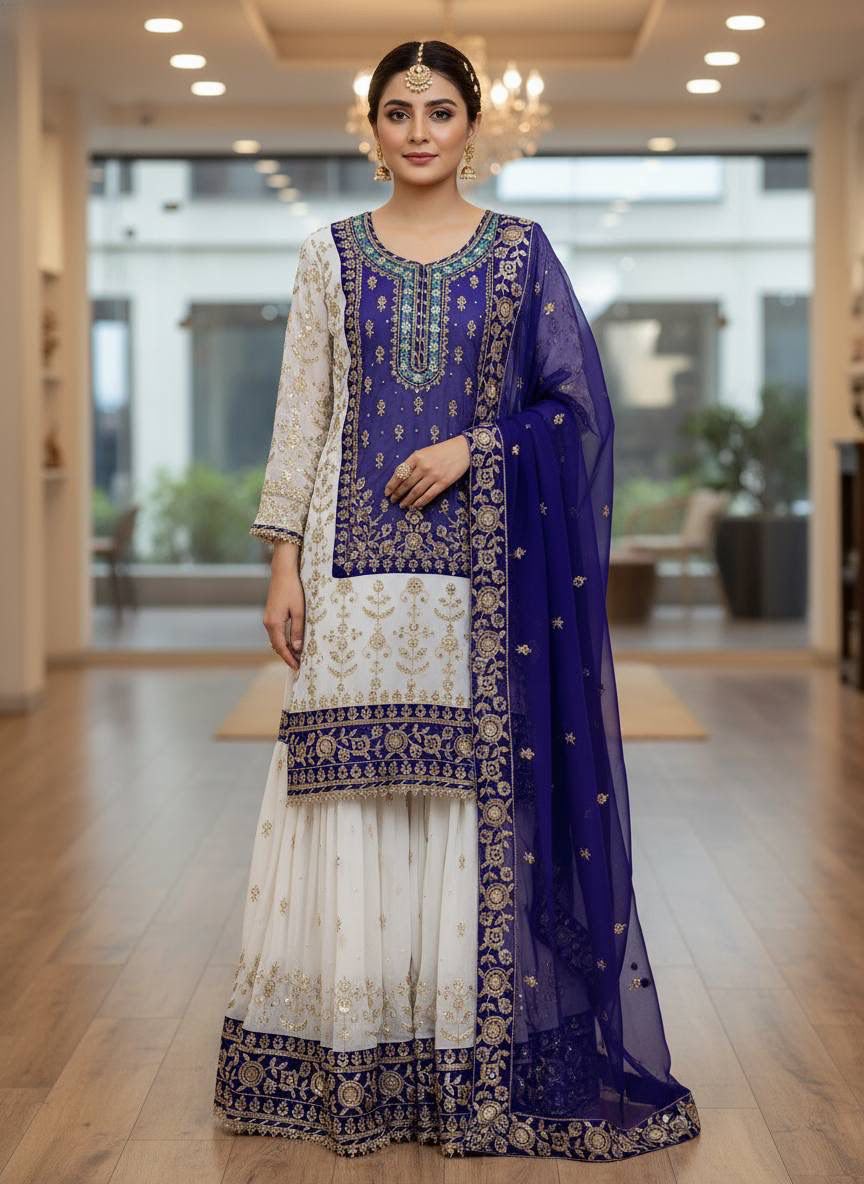 Elegant Georgette Kurti & Sharara Set with Dupatta