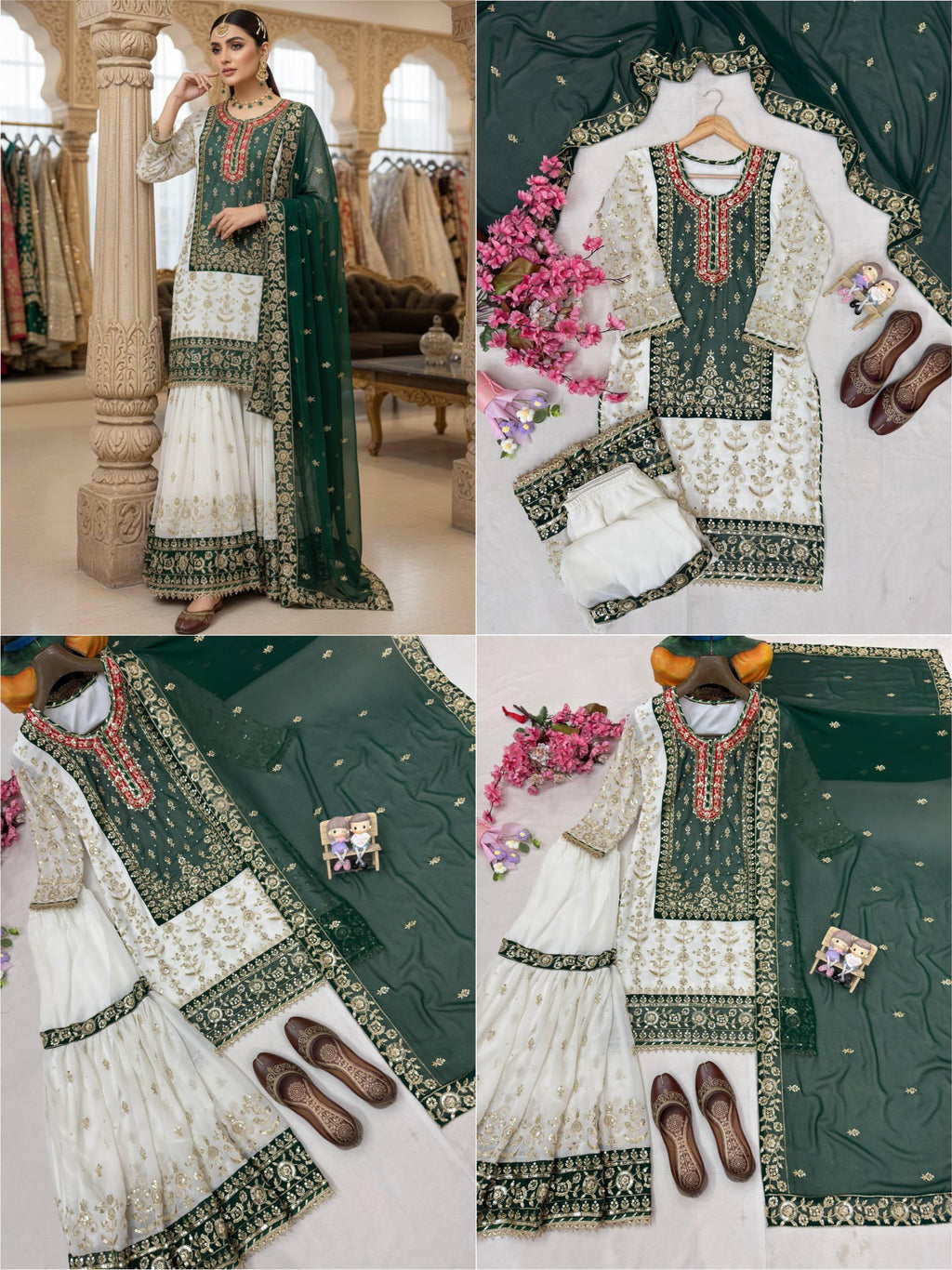 Elegant Georgette Kurti &amp; Sharara Set with Dupatta