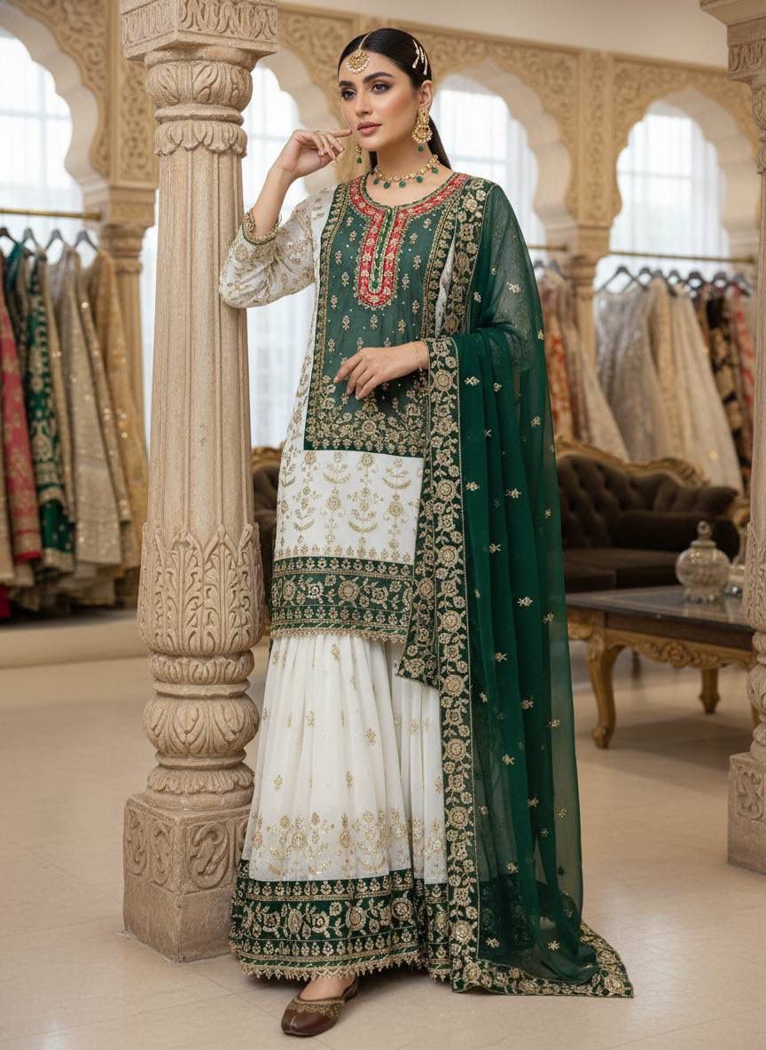 Elegant Georgette Kurti &amp; Sharara Set with Dupatta