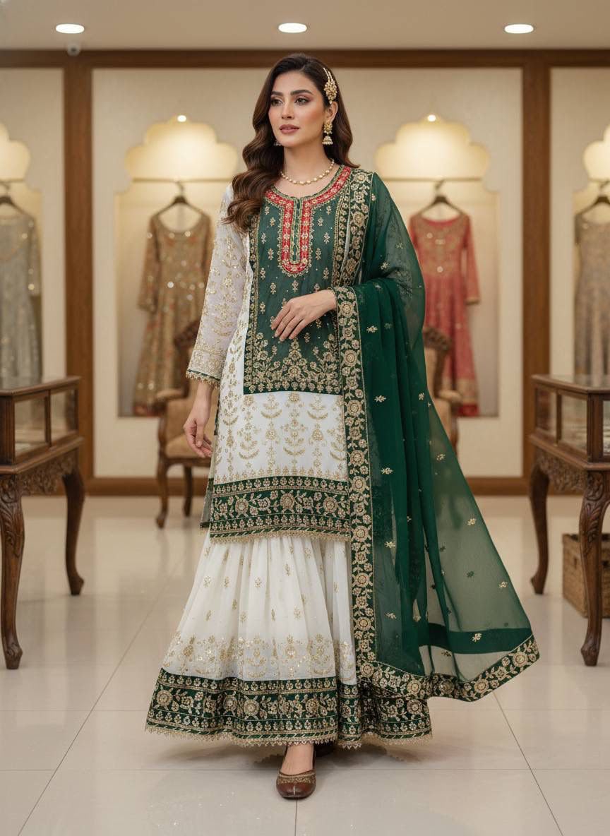 Elegant Georgette Kurti & Sharara Set with Dupatta