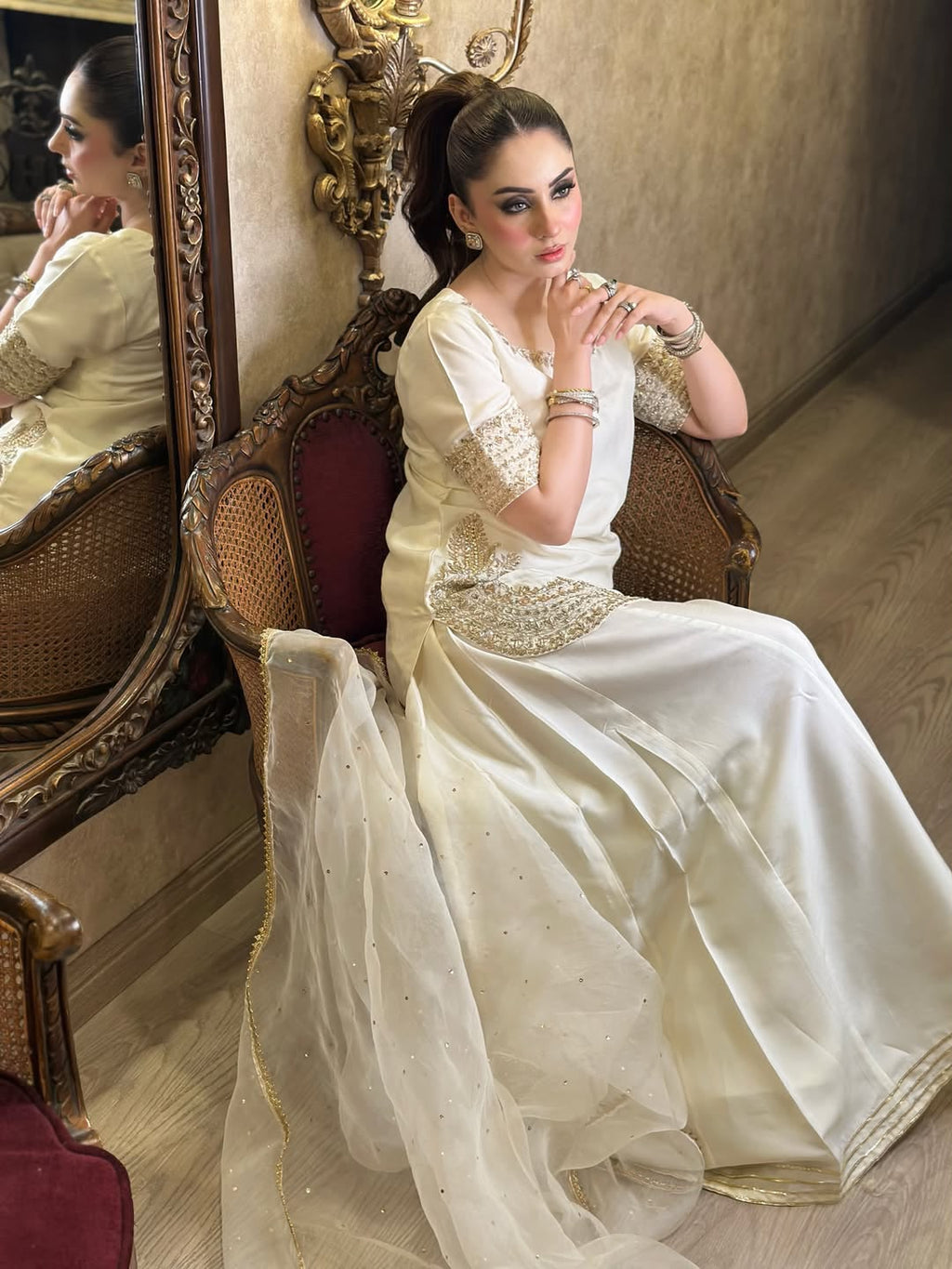Pure Viscose Chinon Embroidered Patiala Suit Set with Organza Dupatta