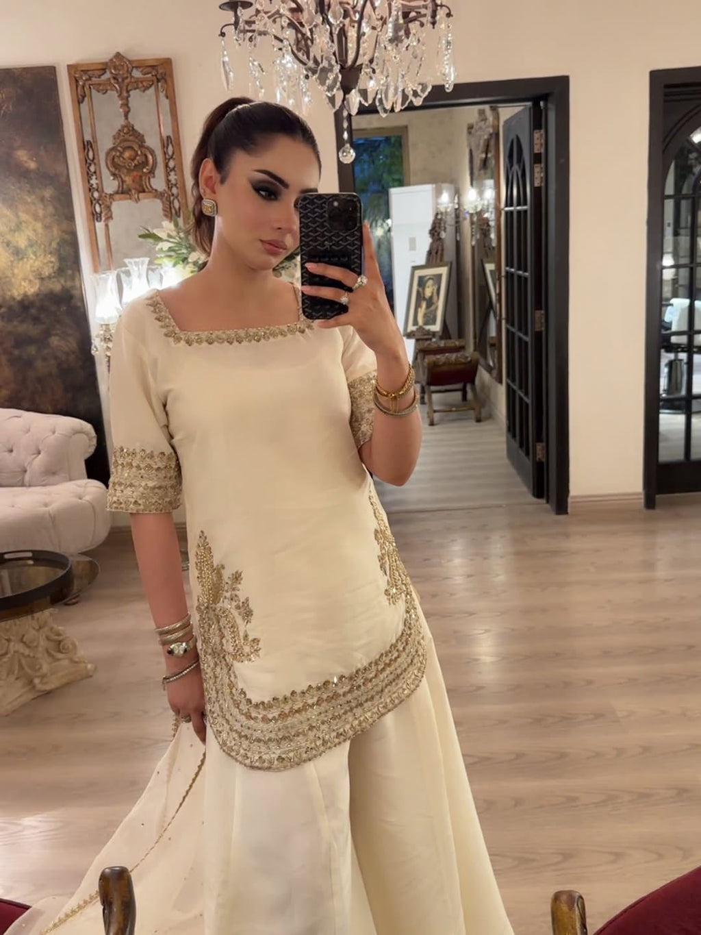 Pure Viscose Chinon Embroidered Patiala Suit Set with Organza Dupatta