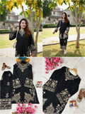 Elegant Black Embroidered Cotton Co-ord Set with Micro Inner