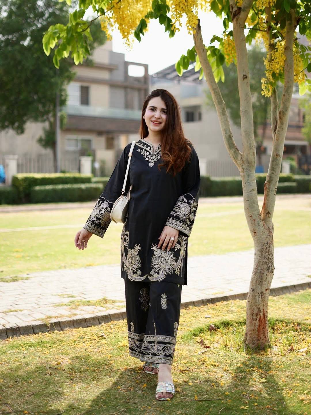 Elegant Black Embroidered Cotton Co-ord Set with Micro Inner