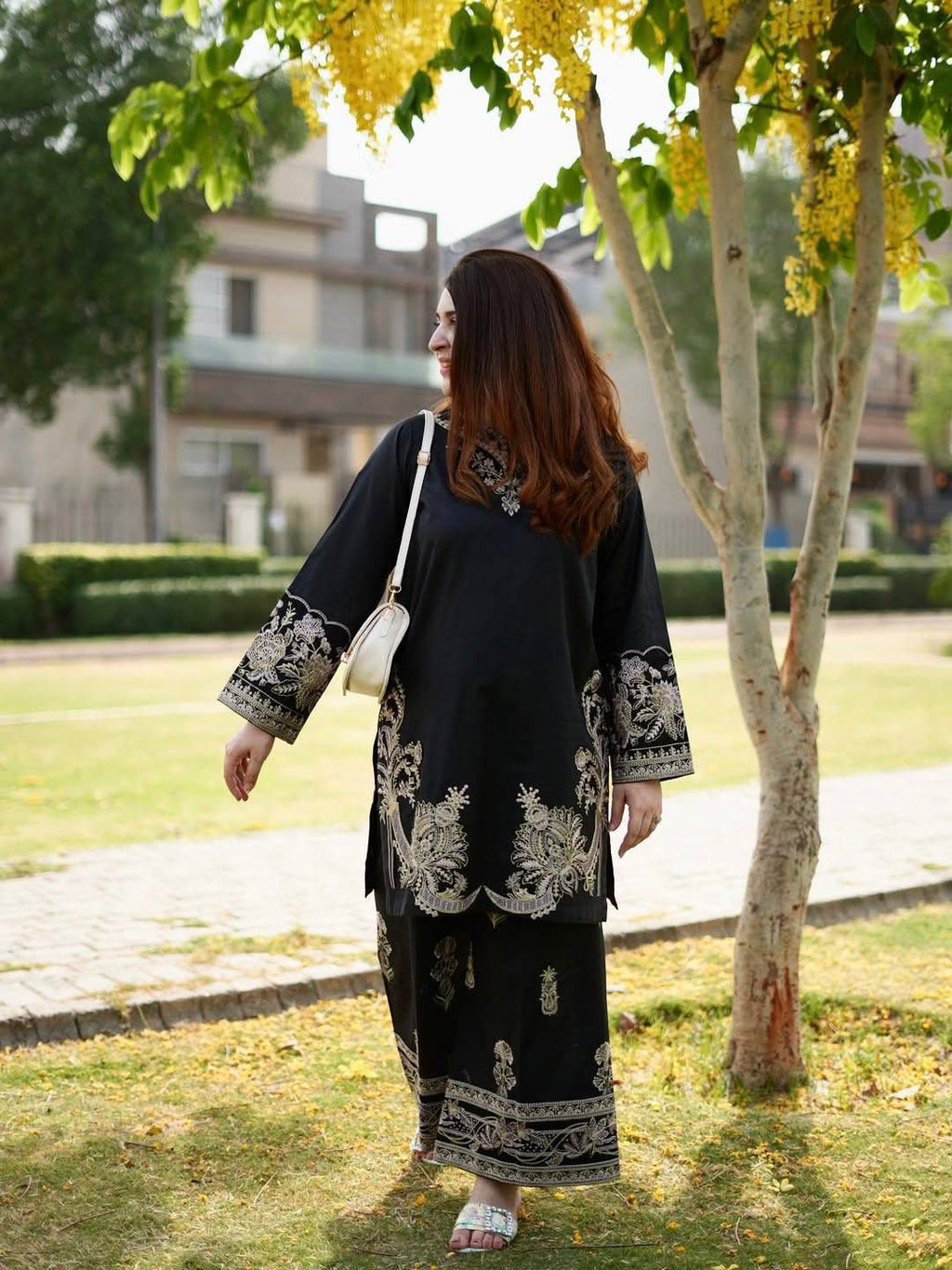 Elegant Black Embroidered Cotton Co-ord Set with Micro Inner