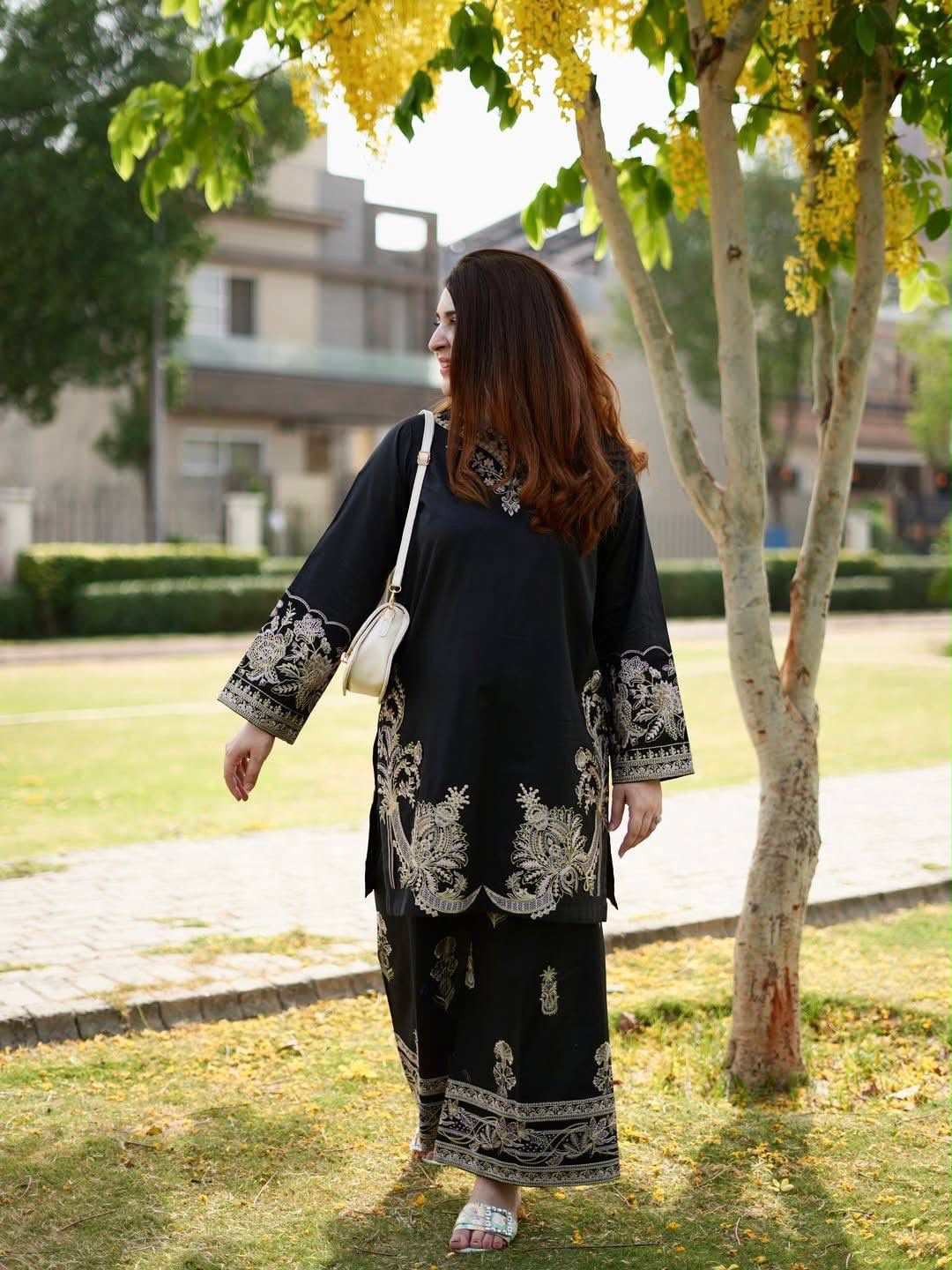 Elegant Black Embroidered Cotton Co-ord Set with Micro Inner