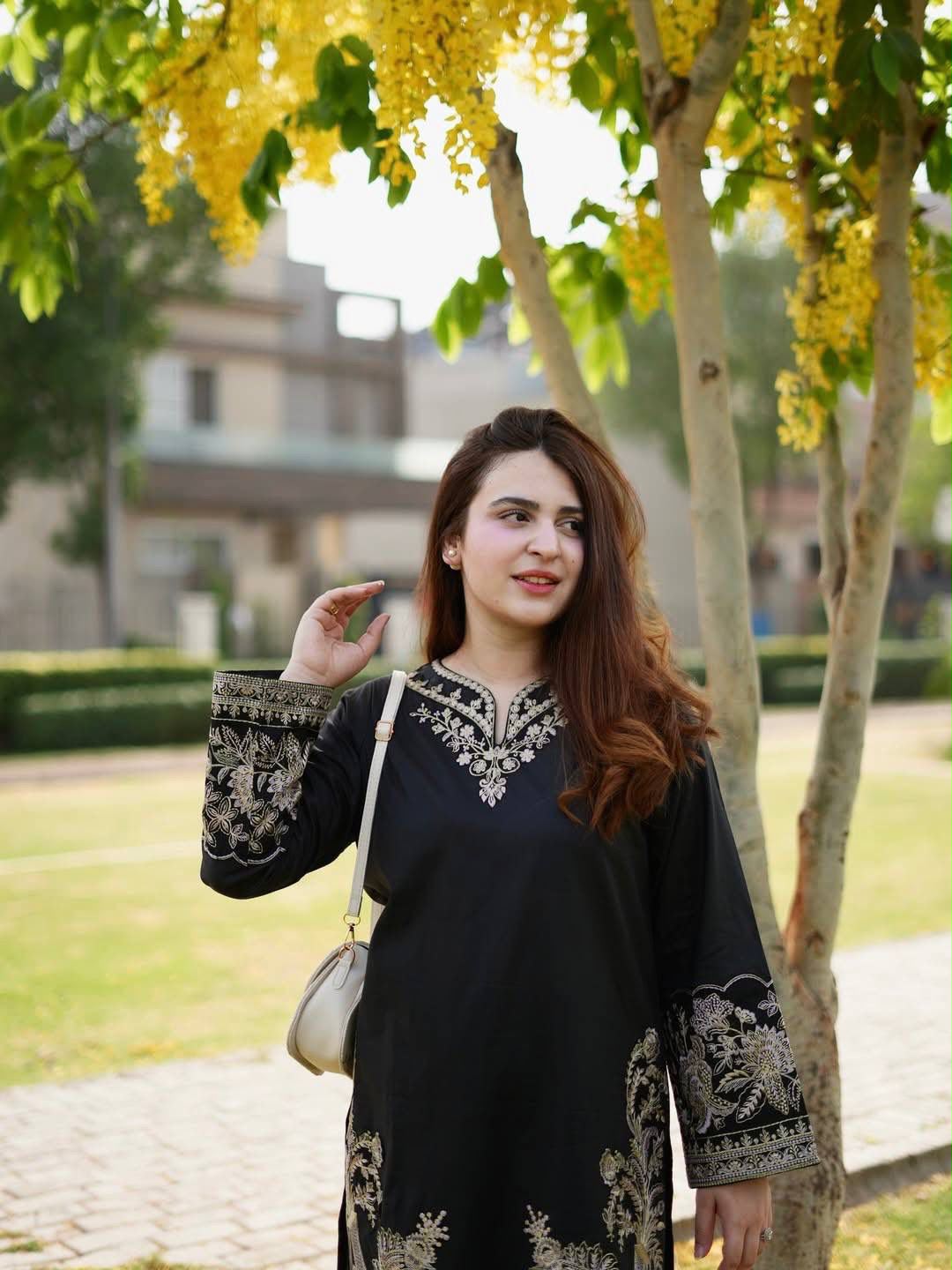 Elegant Black Embroidered Cotton Co-ord Set with Micro Inner