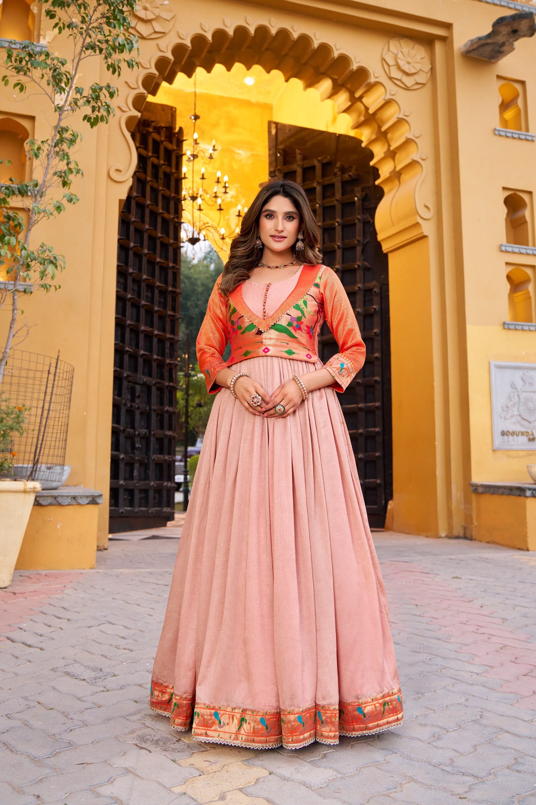 Premium Vichitra Silk Zari-Woven Long Gown (Kashithi Collection)