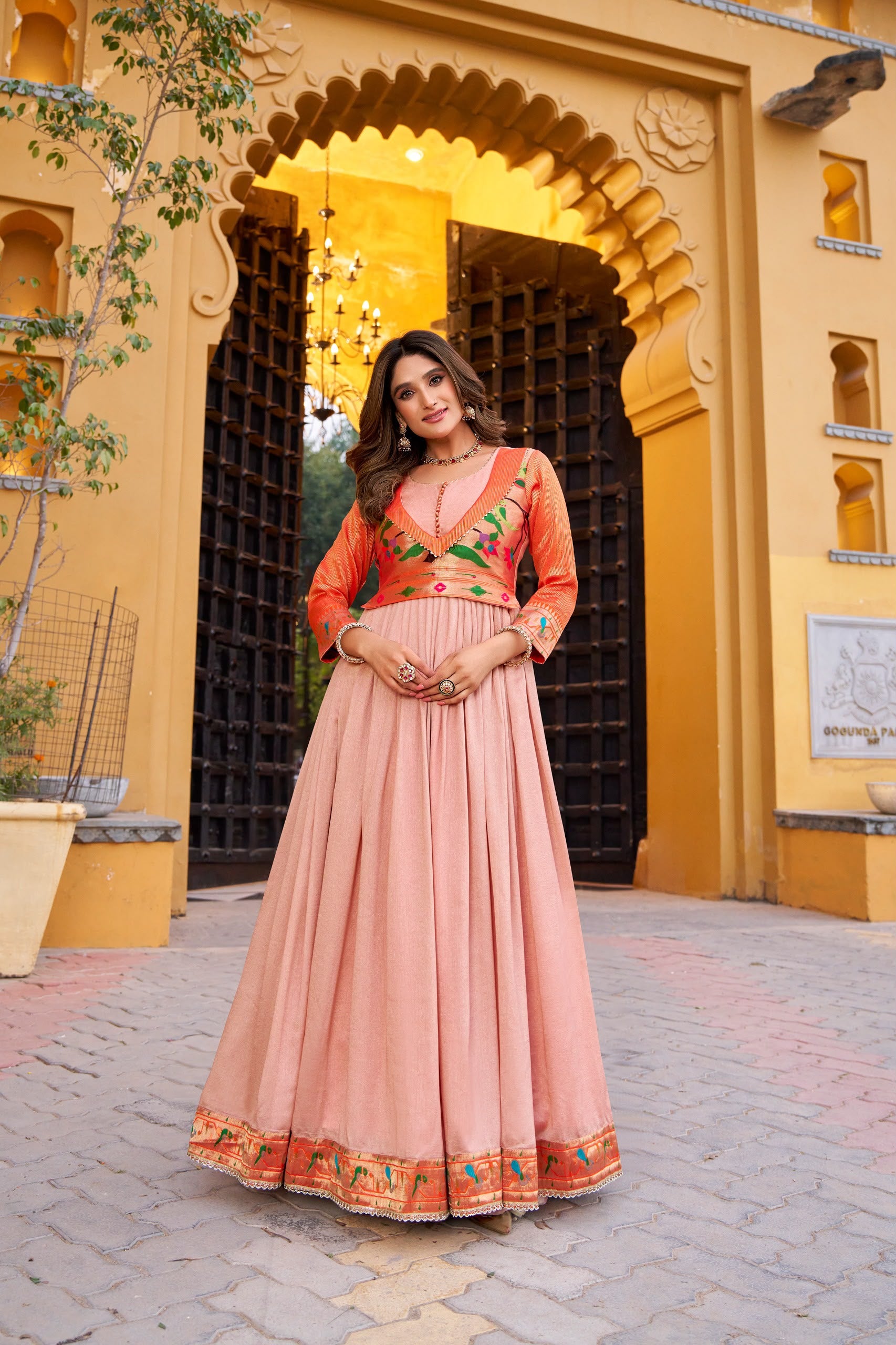 Premium Vichitra Silk Zari-Woven Long Gown (Kashithi Collection)