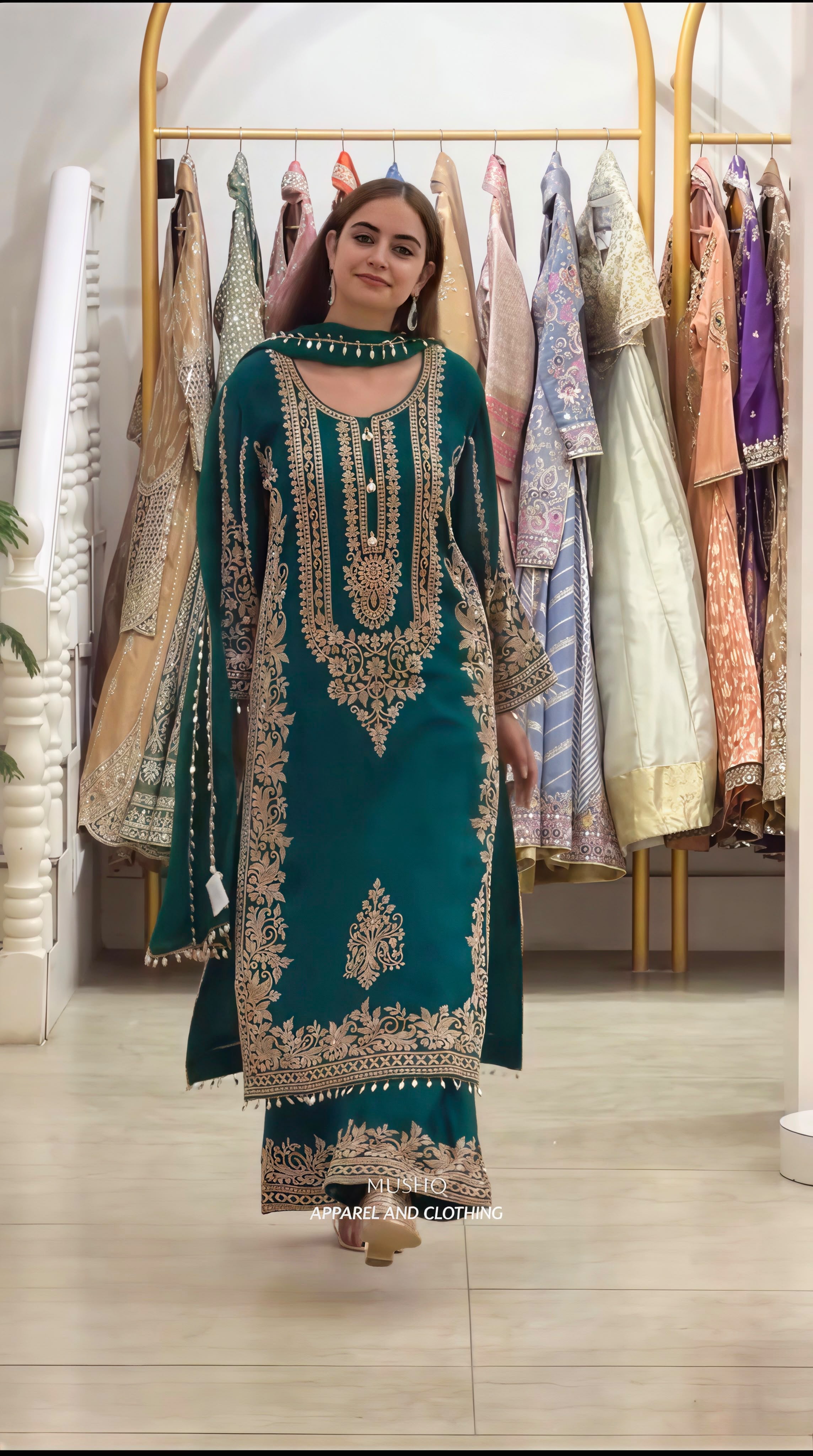 Premium Faux Georgette Heavy Embroidered Pant Set with Sequin Dupatta