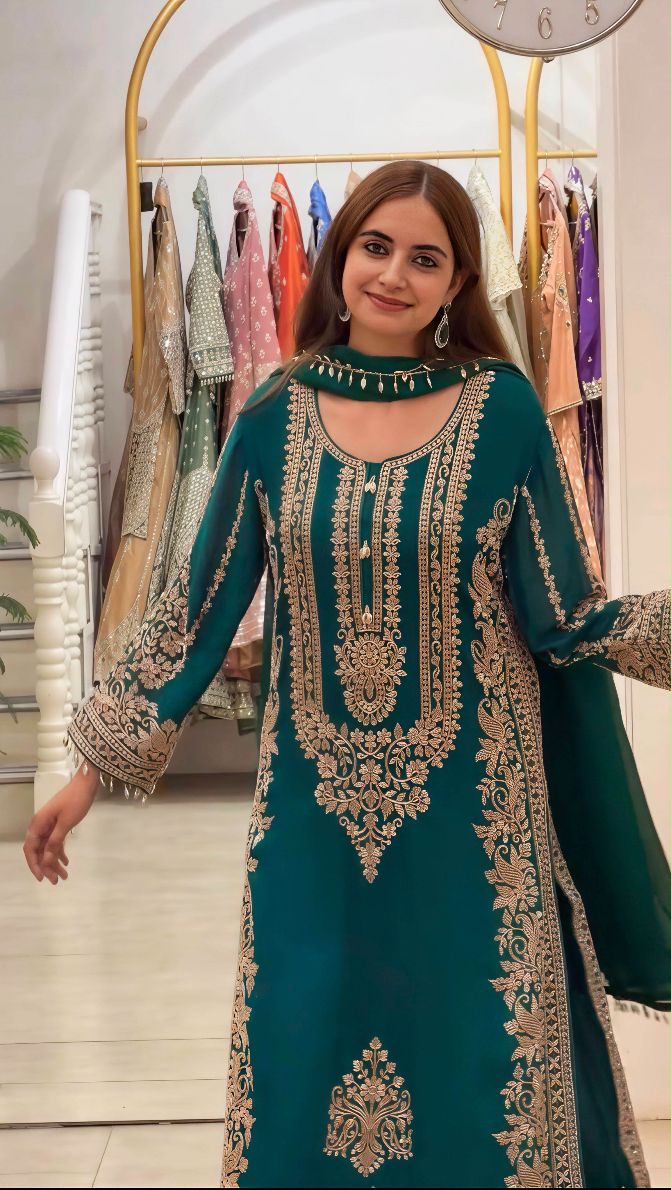 Premium Faux Georgette Heavy Embroidered Pant Set with Sequin Dupatta