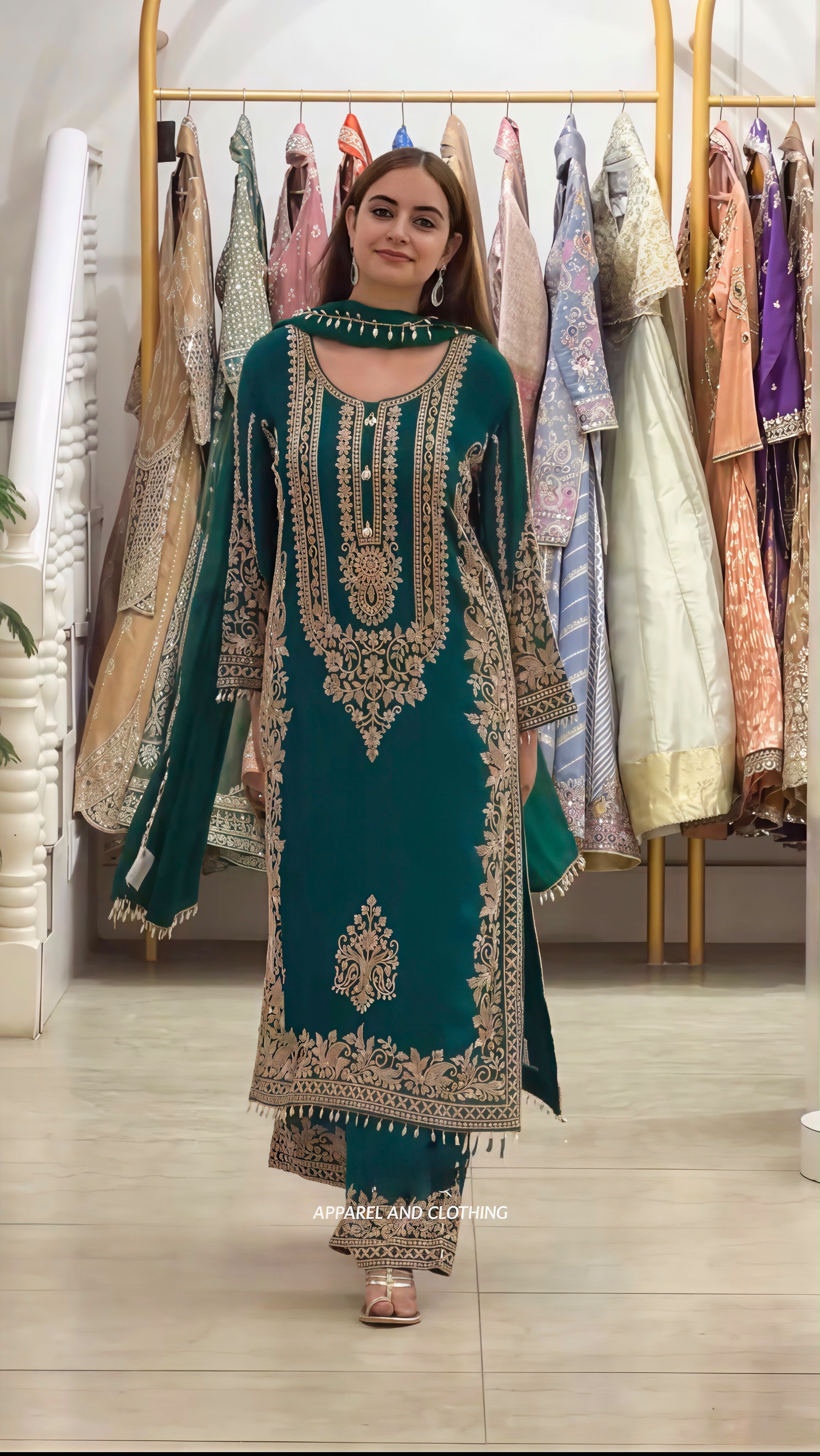 Premium Faux Georgette Heavy Embroidered Pant Set with Sequin Dupatta
