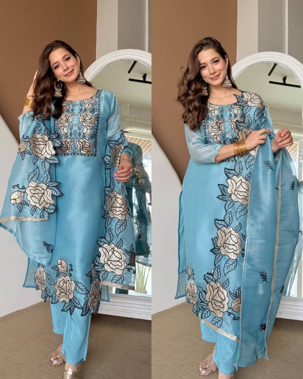 Designer Embroidered Cut Work Suit – Jimmy Choo Fabric