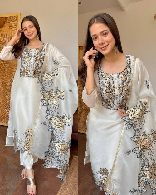 Designer Embroidered Cut Work Suit – Jimmy Choo Fabric