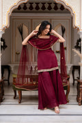 Premium Faux Georgette Embroidered Kurti & Plazzo Set with Real Mirror Work