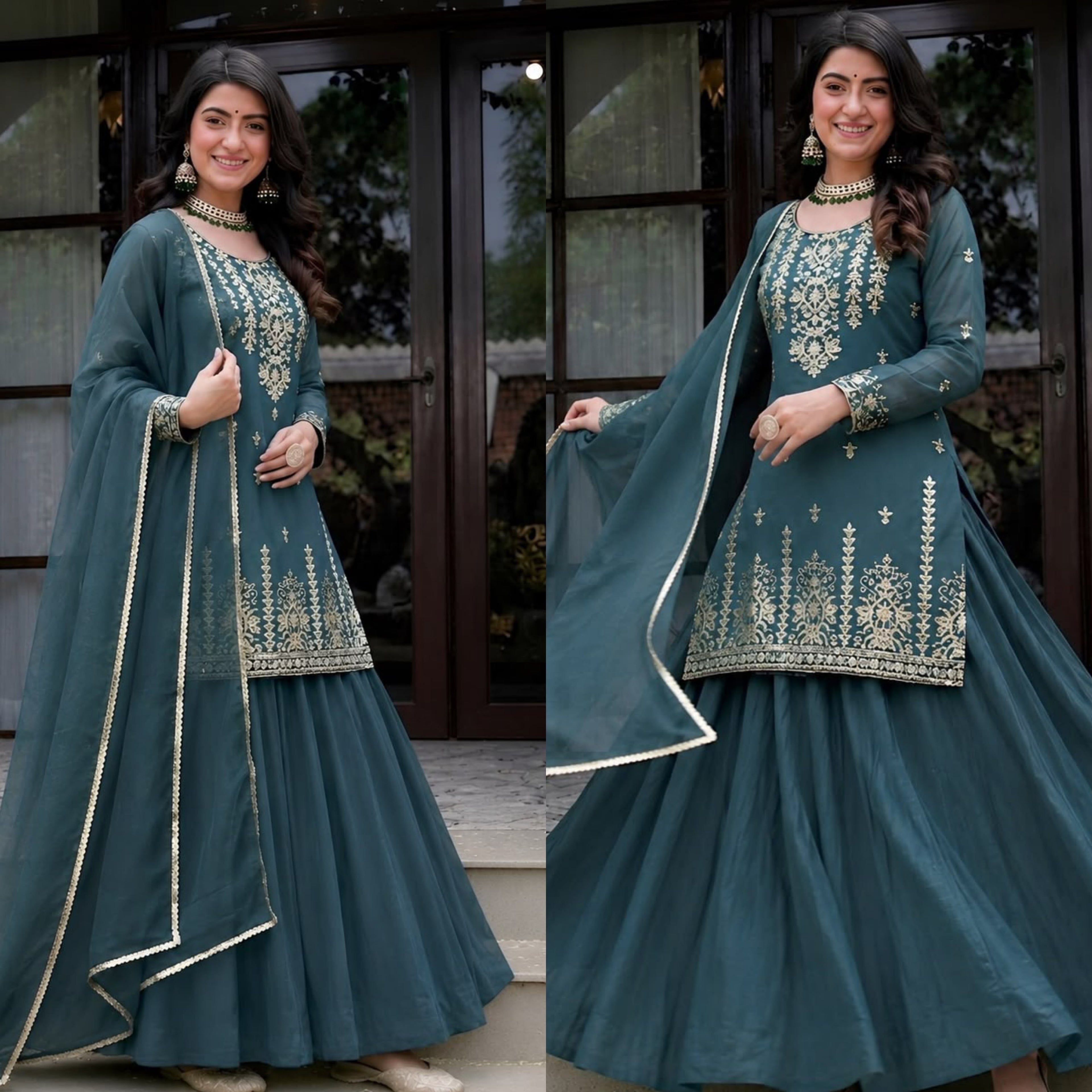 Designer Heavy Roman Cotton Top, Lehenga & Chanderi Silk Dupatta Set