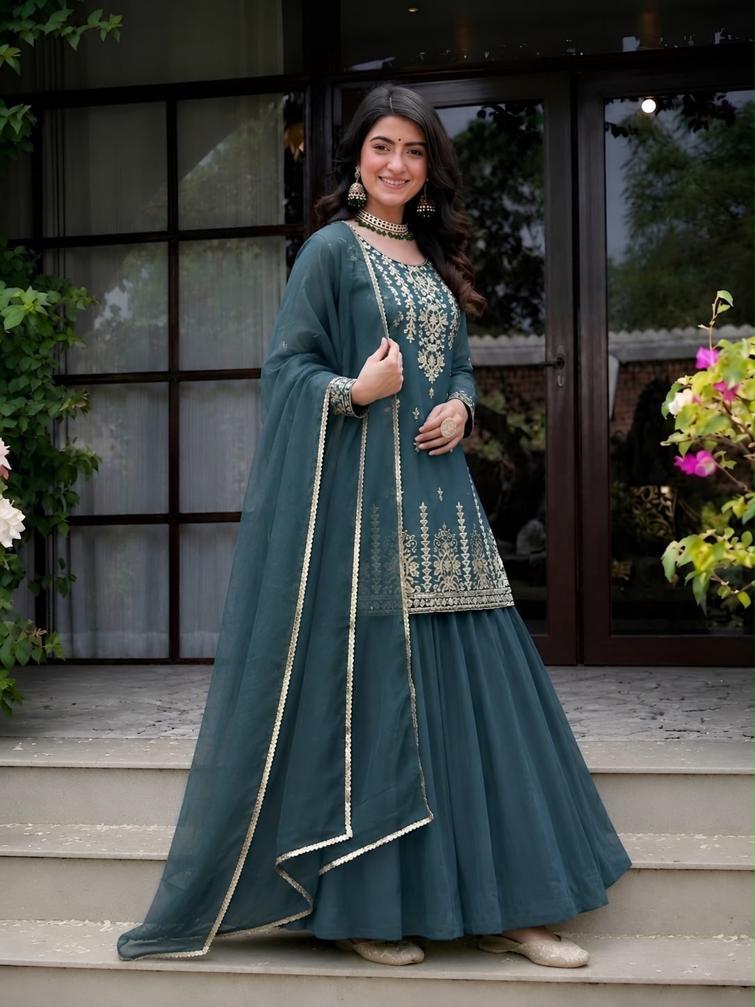 Designer Heavy Roman Cotton Top, Lehenga & Chanderi Silk Dupatta Set