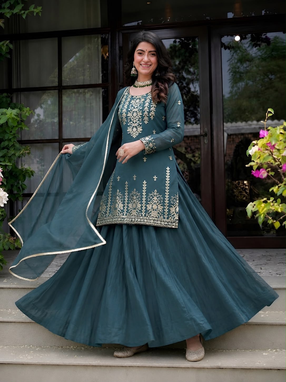 Designer Heavy Roman Cotton Top, Lehenga & Chanderi Silk Dupatta Set