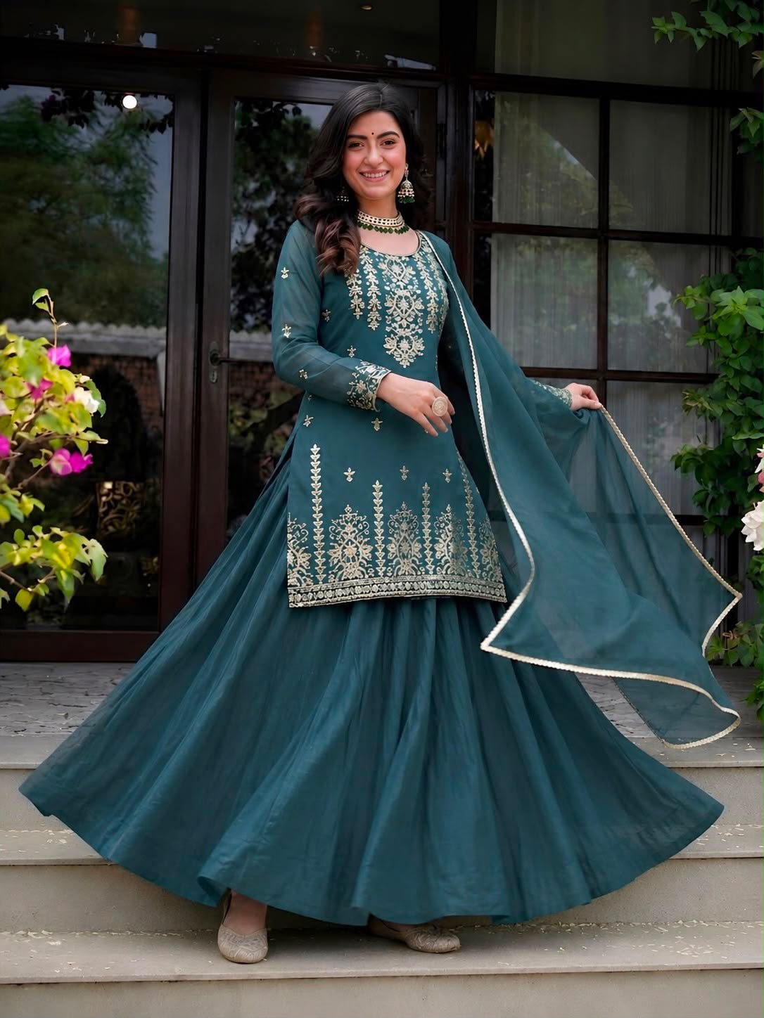 Designer Heavy Roman Cotton Top, Lehenga & Chanderi Silk Dupatta Set