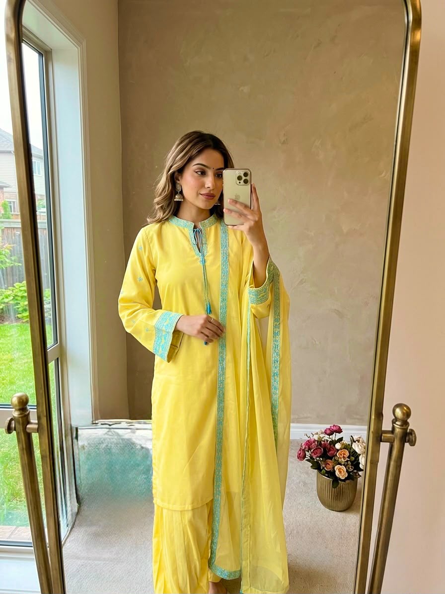 Designer Pure Crepe Silk Kurti Set with Balloon Pants & Organza Dupatta