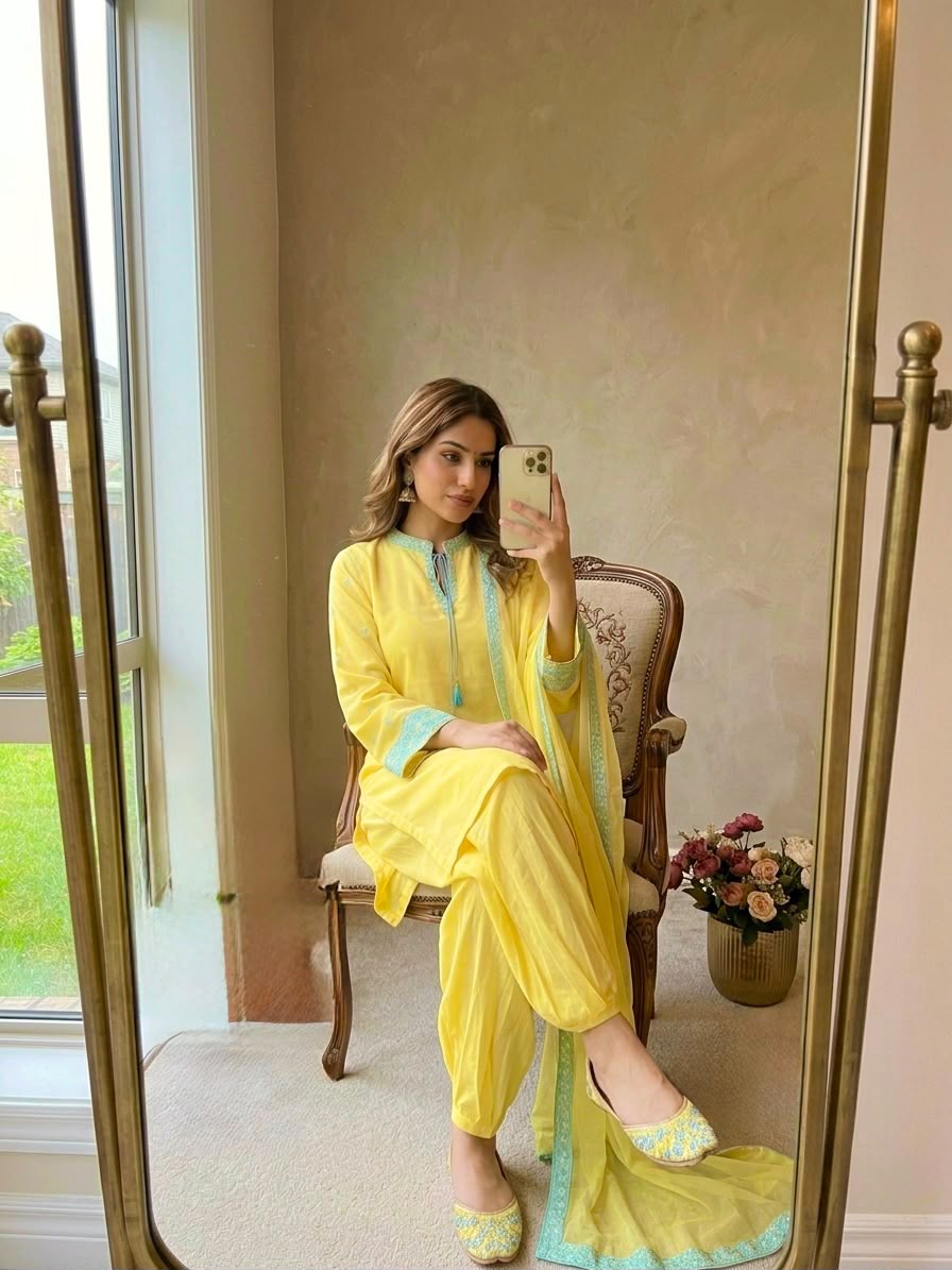 Designer Pure Crepe Silk Kurti Set with Balloon Pants & Organza Dupatta