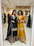 Pure Chinon Silk Embroidered Top & Sharara Set with Dupatta
