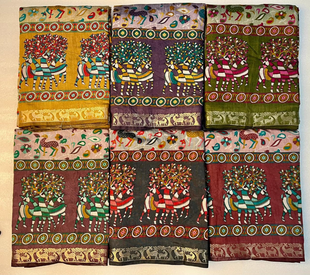 Mangalagiri Silk Saree with Viscose Weaving Border & Bandhani Print