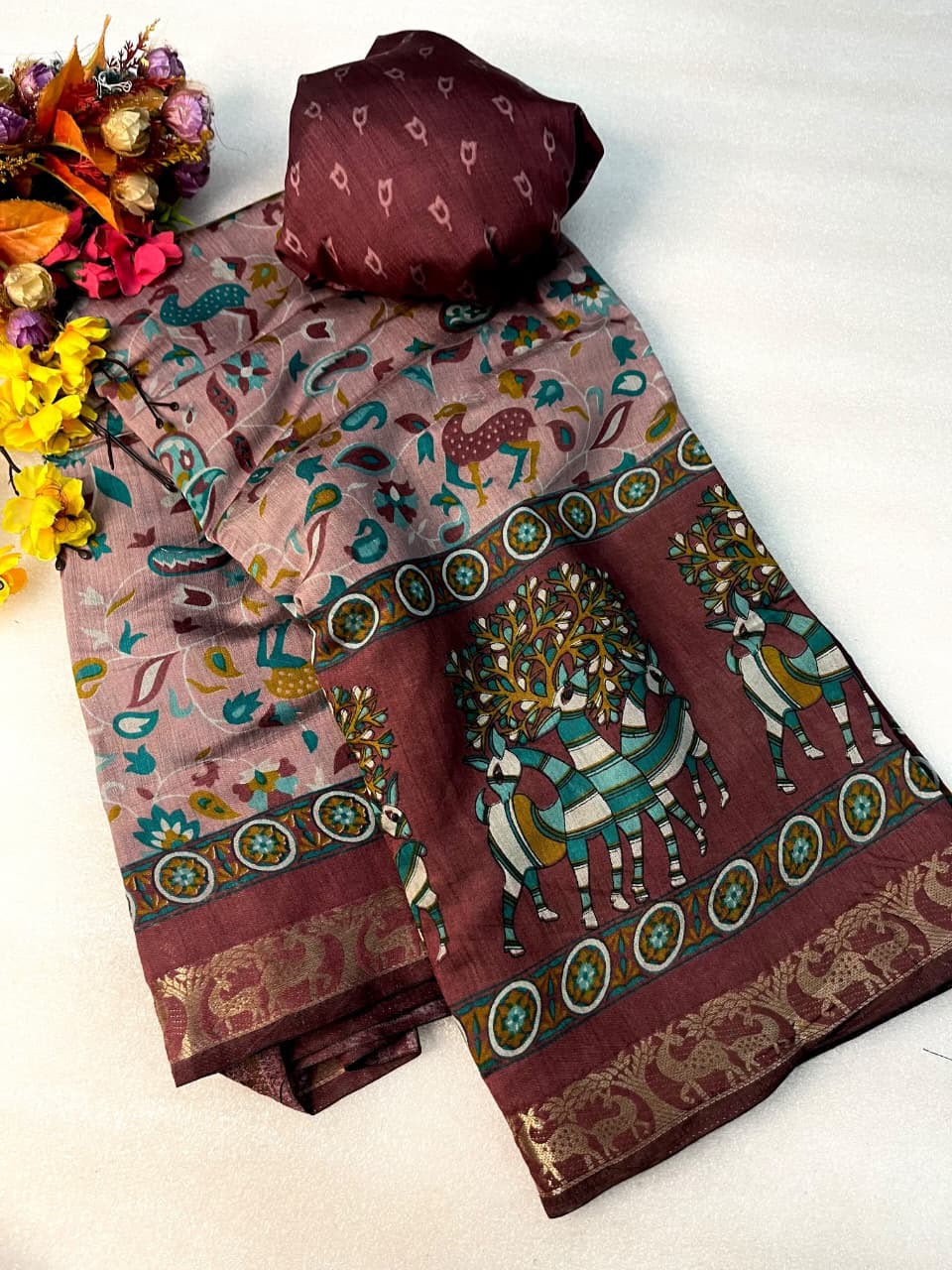 Mangalagiri Silk Saree with Viscose Weaving Border & Bandhani Print