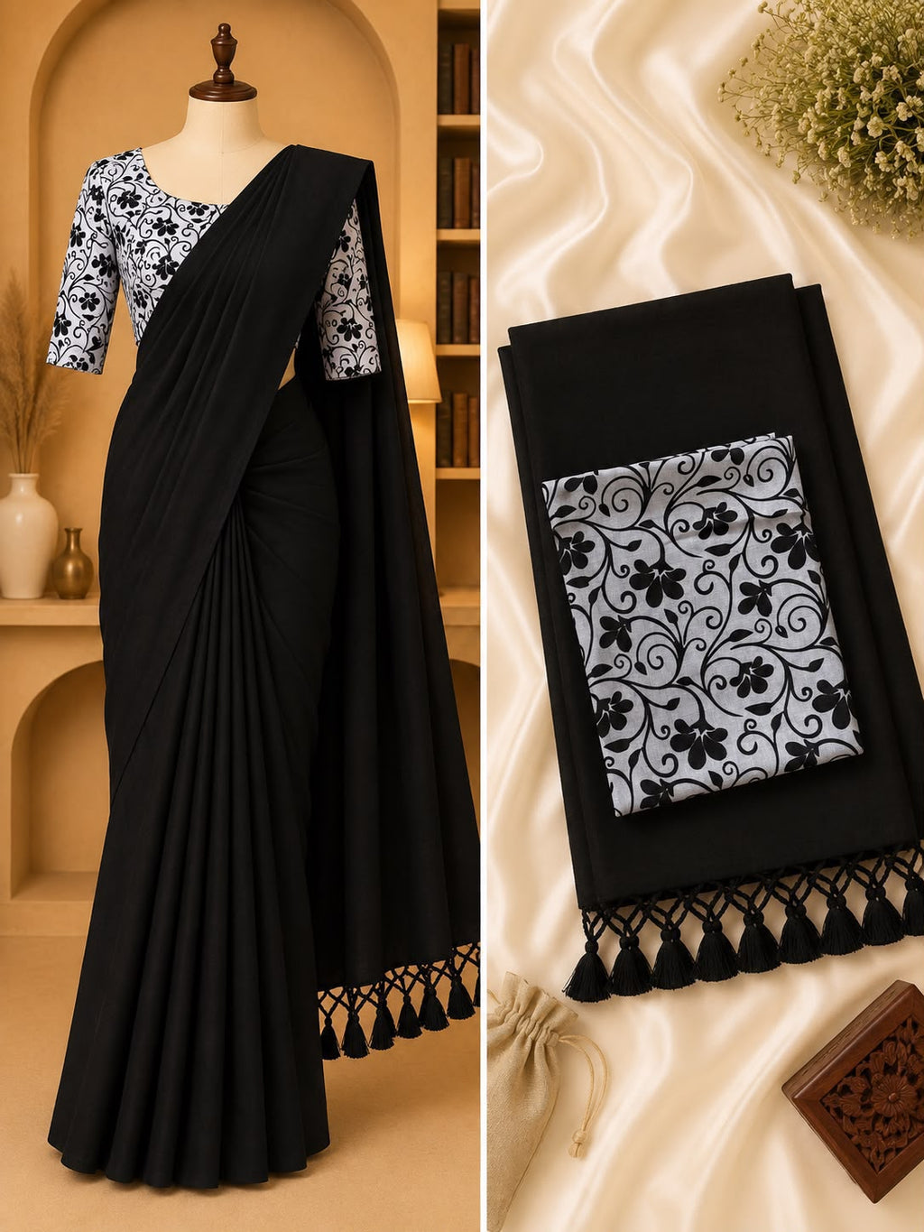 Handloom Khadi Cotton Saree with Contrast Blouse