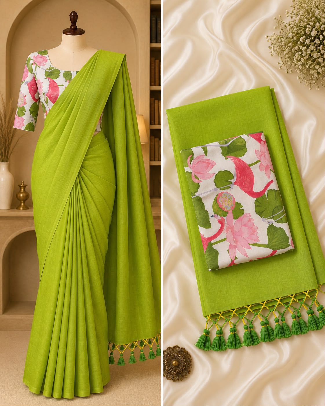 Handloom Khadi Cotton Saree with Contrast Blouse