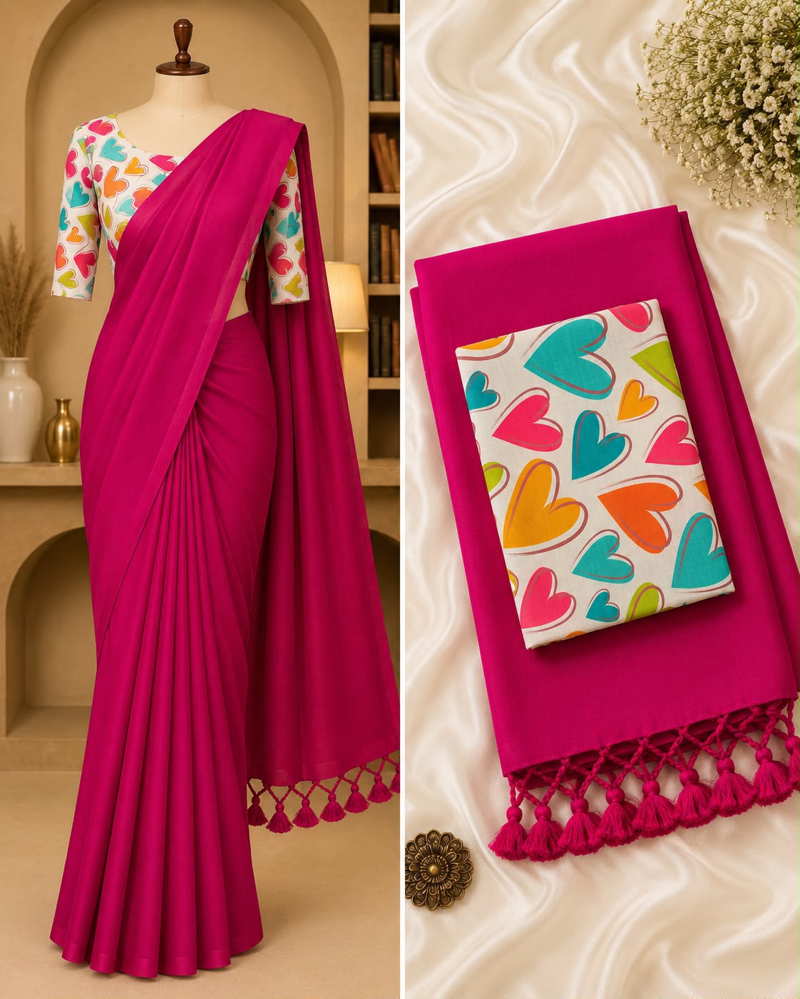 Handloom Khadi Cotton Saree with Contrast Blouse
