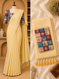 Handloom Khadi Cotton Saree with Contrast Blouse