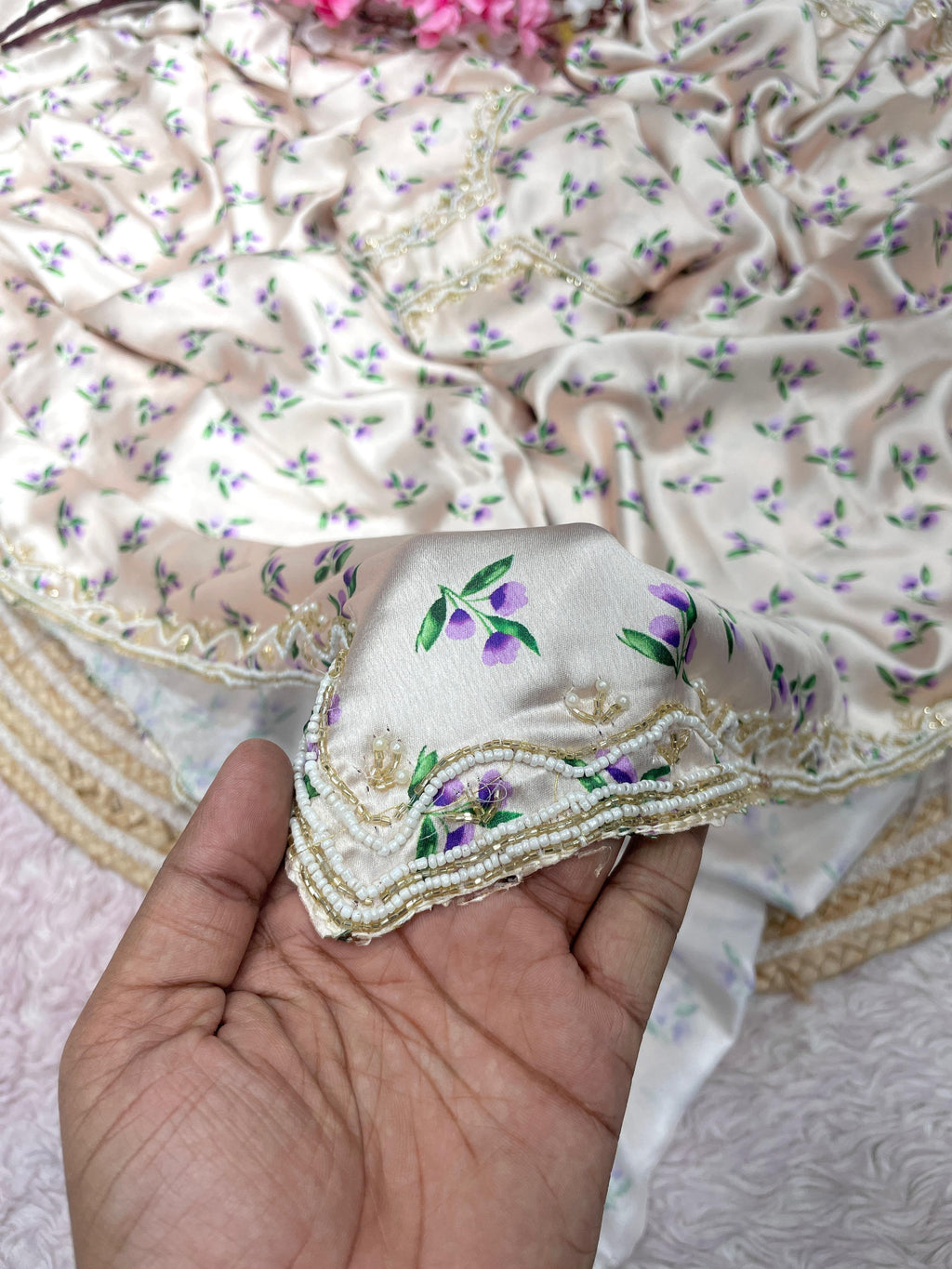 Japan Satin Digital Print Saree with Handwork Khatli Blouse