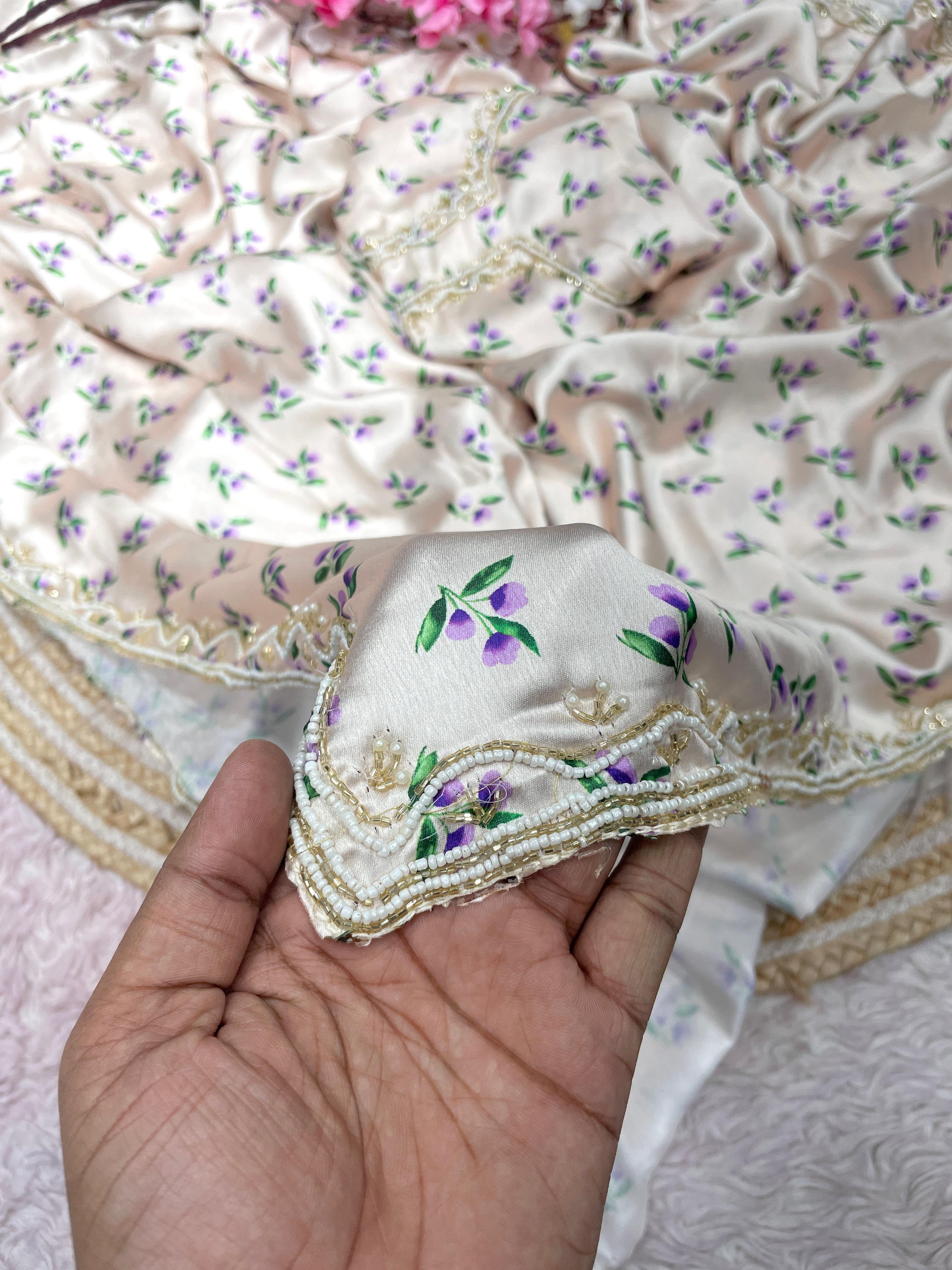 Japan Satin Digital Print Saree with Handwork Khatli Blouse