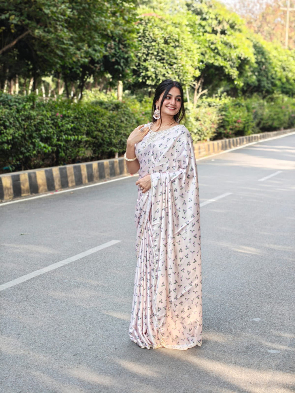 Japan Satin Digital Print Saree with Handwork Khatli Blouse