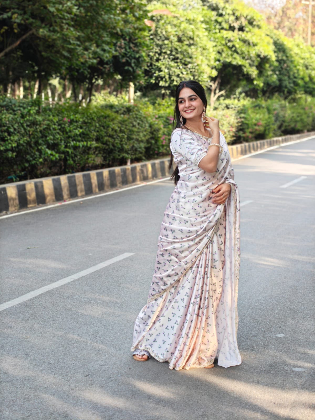 Japan Satin Digital Print Saree with Handwork Khatli Blouse